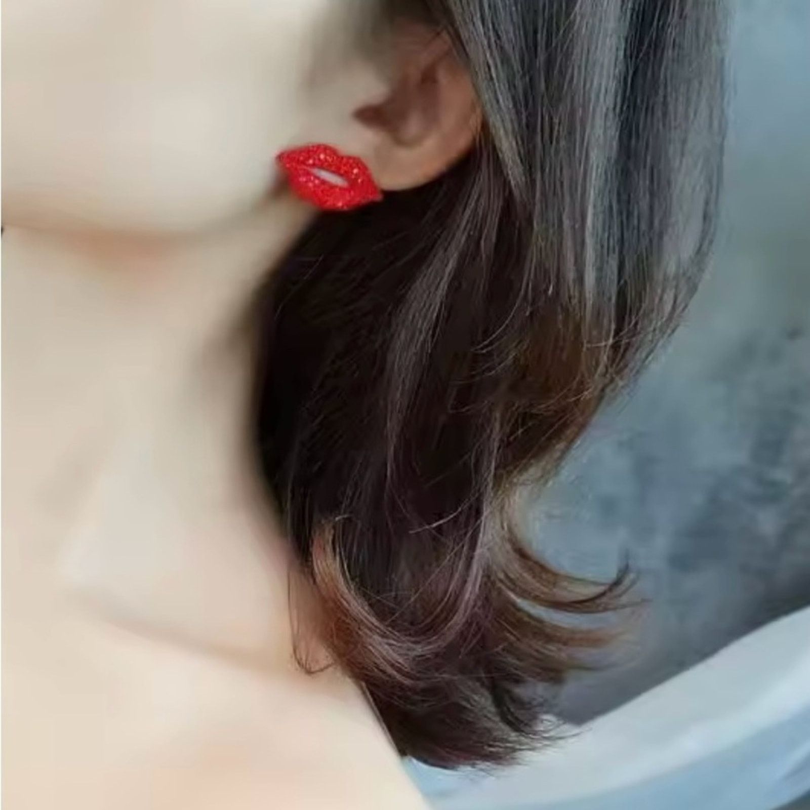 Other Red Lips Crystal Stud Earrings Size ONE SIZE - 2 Thumbnail