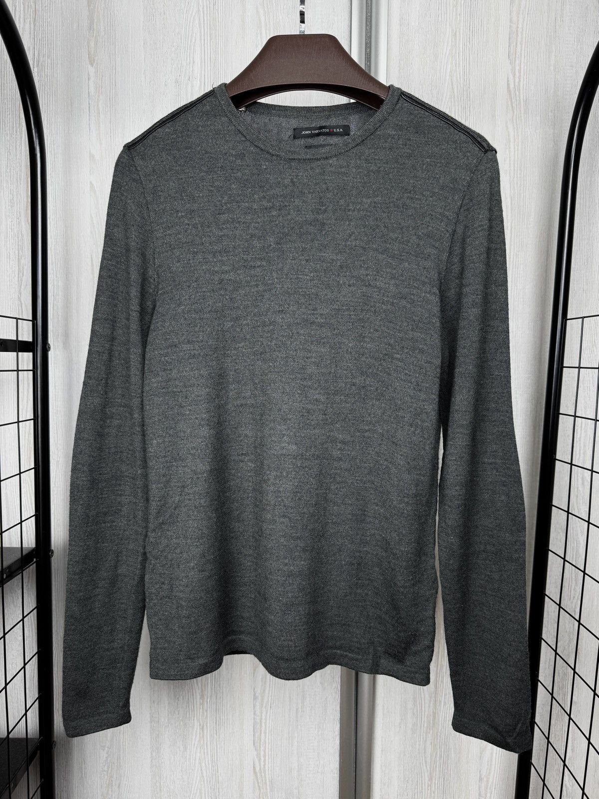 John Varvatos John Varvatos Luxe Line grey wool blend leather trim sweater Size US S / EU 44-46 / 1 - 2 Thumbnail