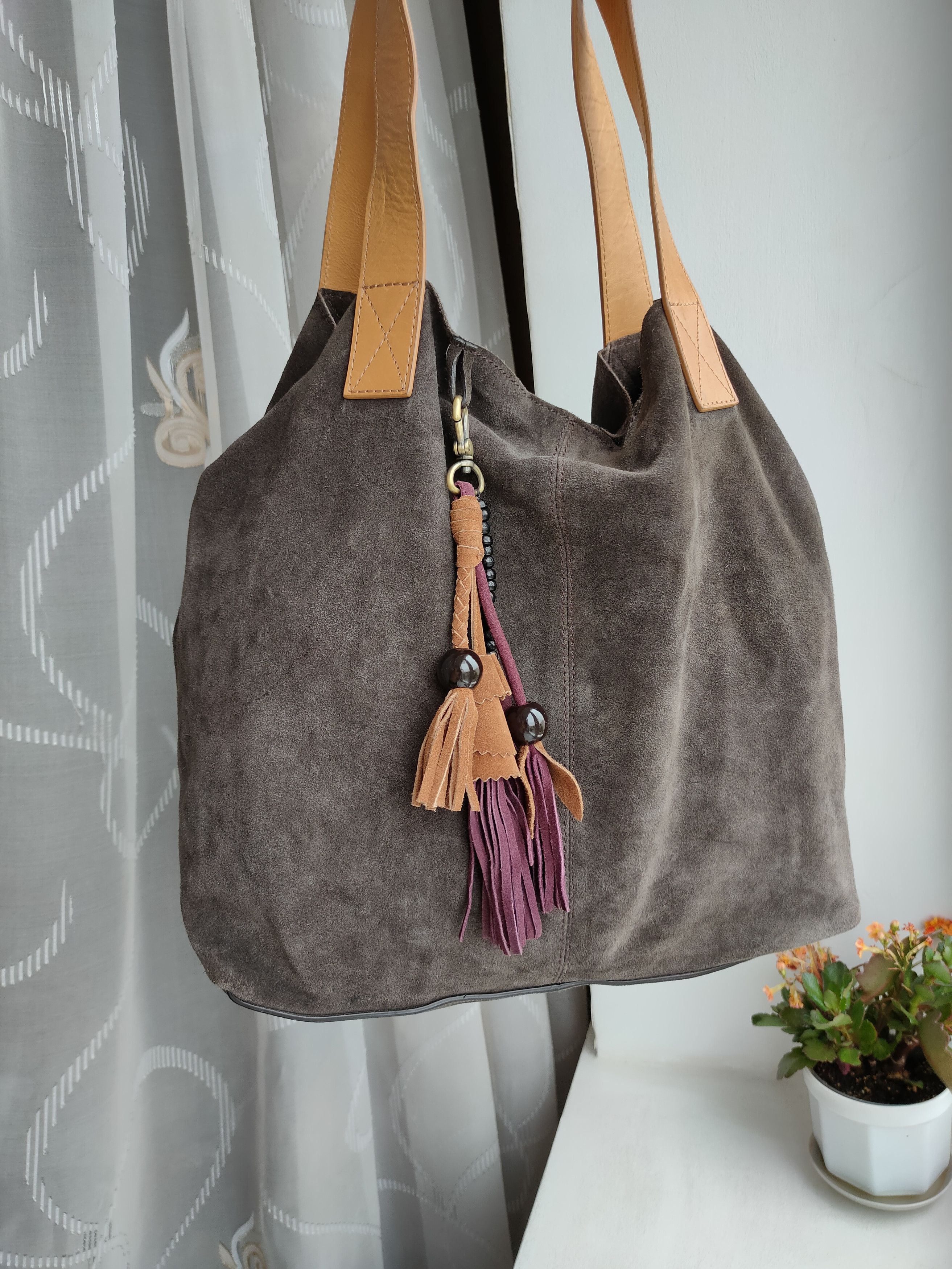 Stylish women's leather bag pouch suede bag
