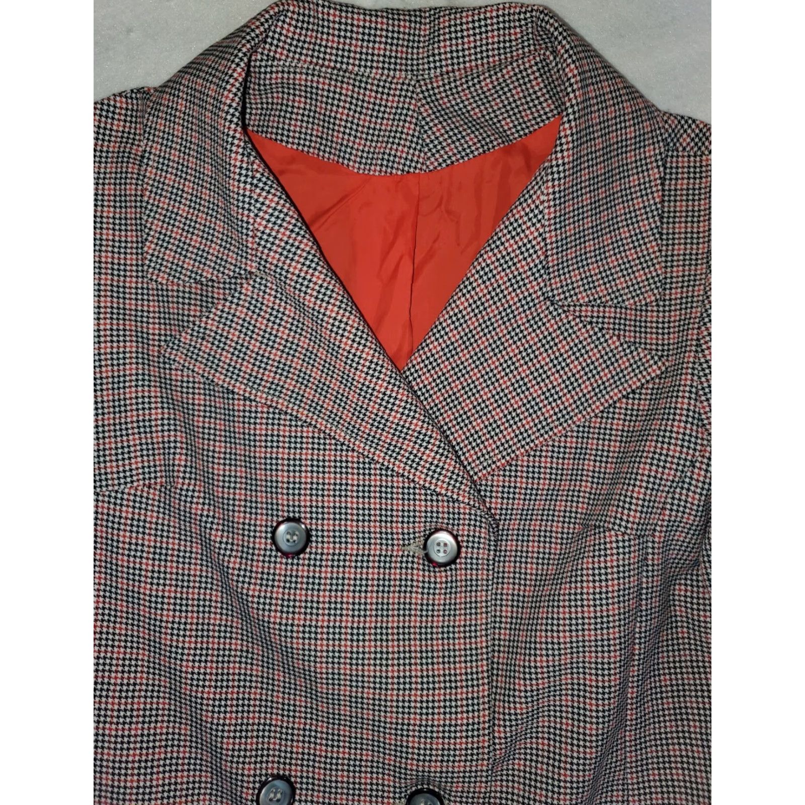 Vintage VINTAGE Cream Overcoat Women Long Houndstooth Red Gray Size L Size L / US 10 / IT 46 - 2 Thumbnail