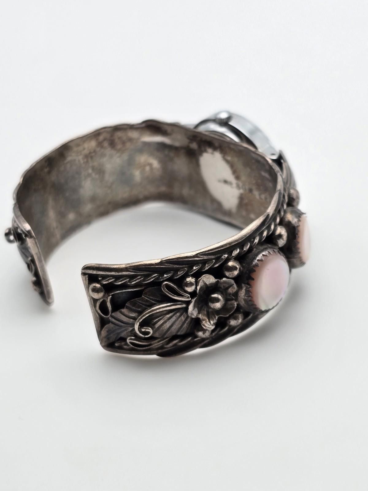 Studio D'Artisan MOP Cuff Watch Bracelet Sterling Silver Floral Leaf Navajo Size ONE SIZE - 3 Thumbnail