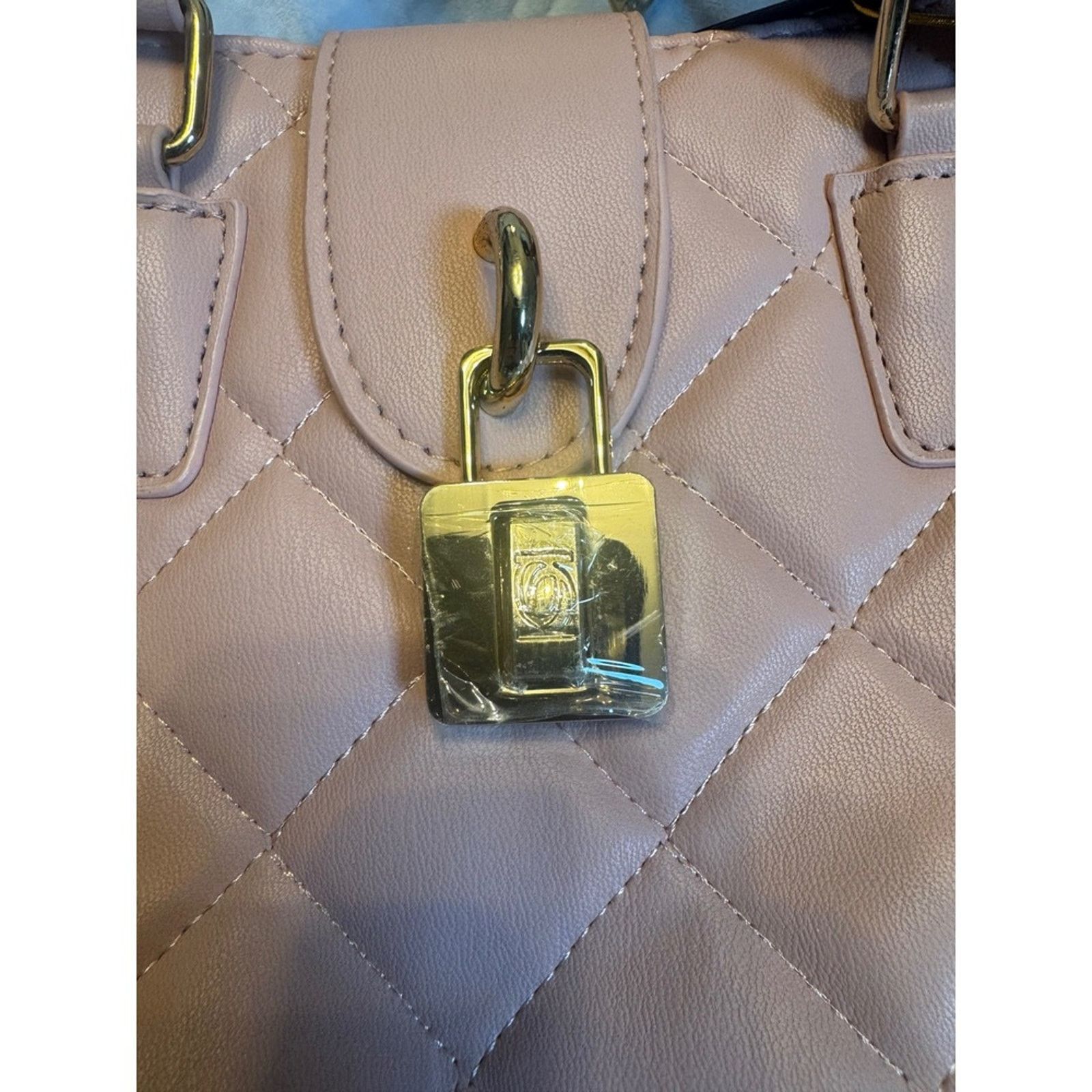 Bebe Bebe Quilted Satchel Top Handle Bag Gold Accents Pink Purse Size ONE SIZE - 7 Thumbnail