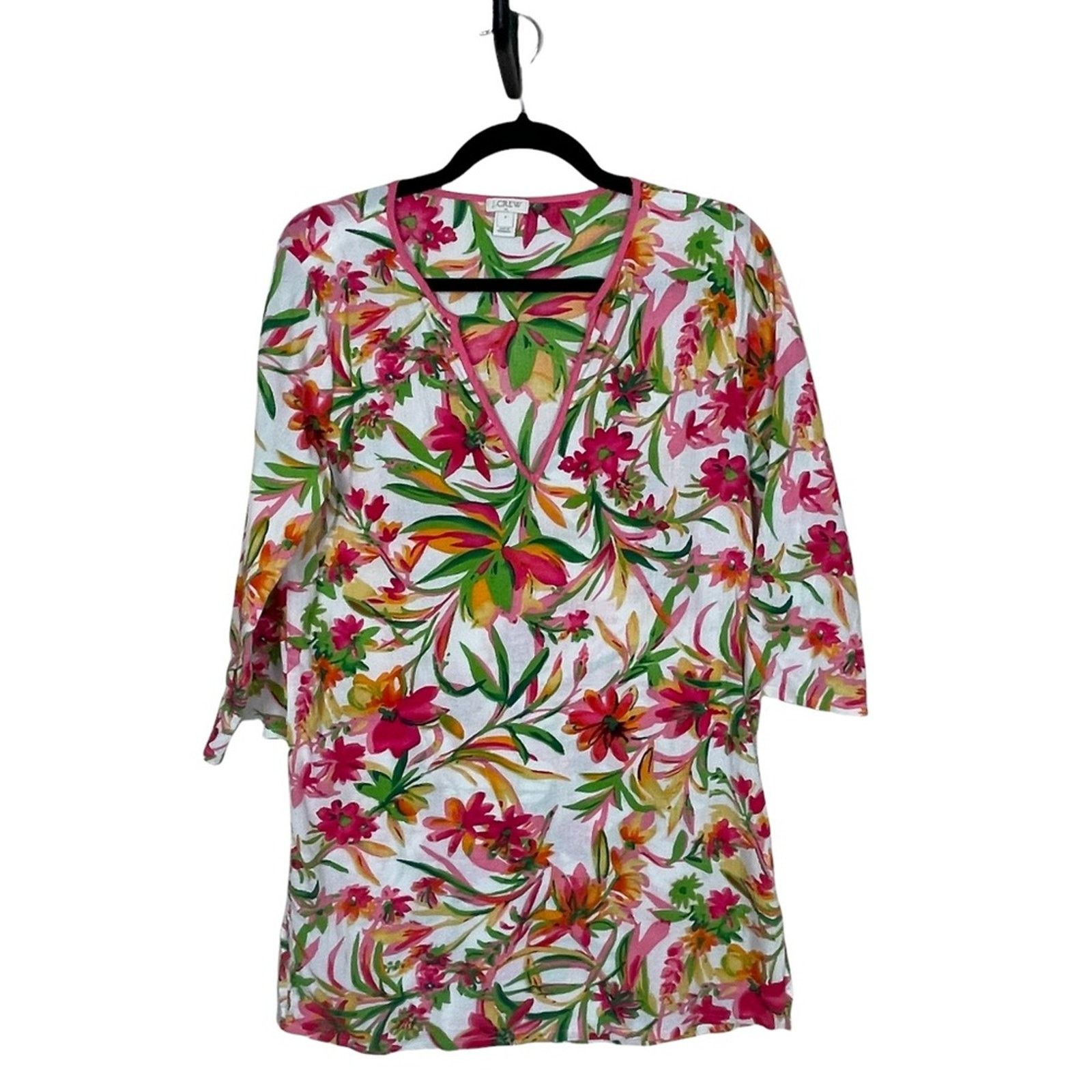J.Crew J Crew Floral 3 QTR Sleeve Crinkle Fabric Pullover Small Size S / US 4 / IT 40 - 1 Thumbnail