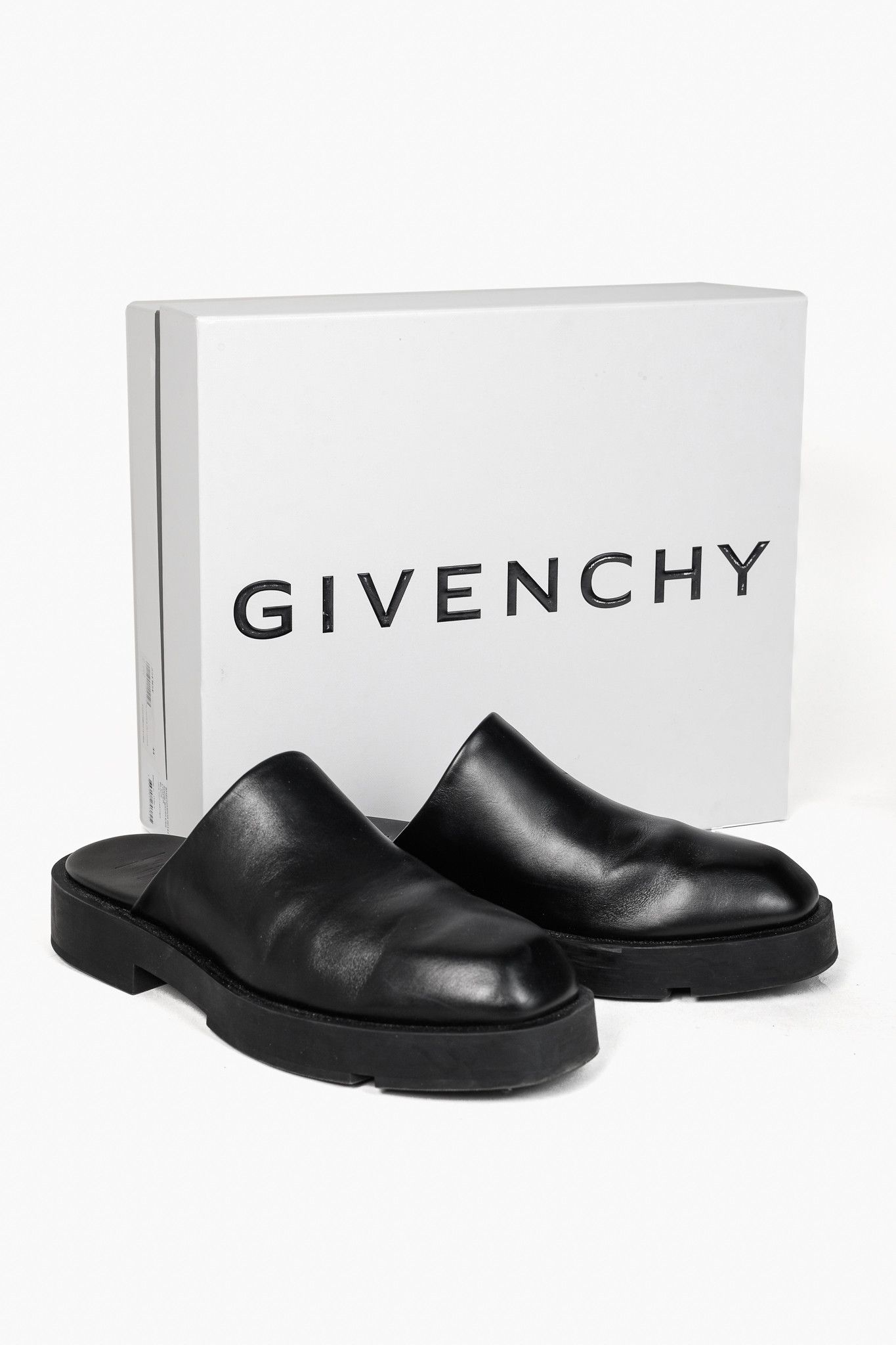 Givenchy Givenchy Black Calf Leather Squared Show Backless Loafers Size US 11 / EU 44 - 11 Thumbnail
