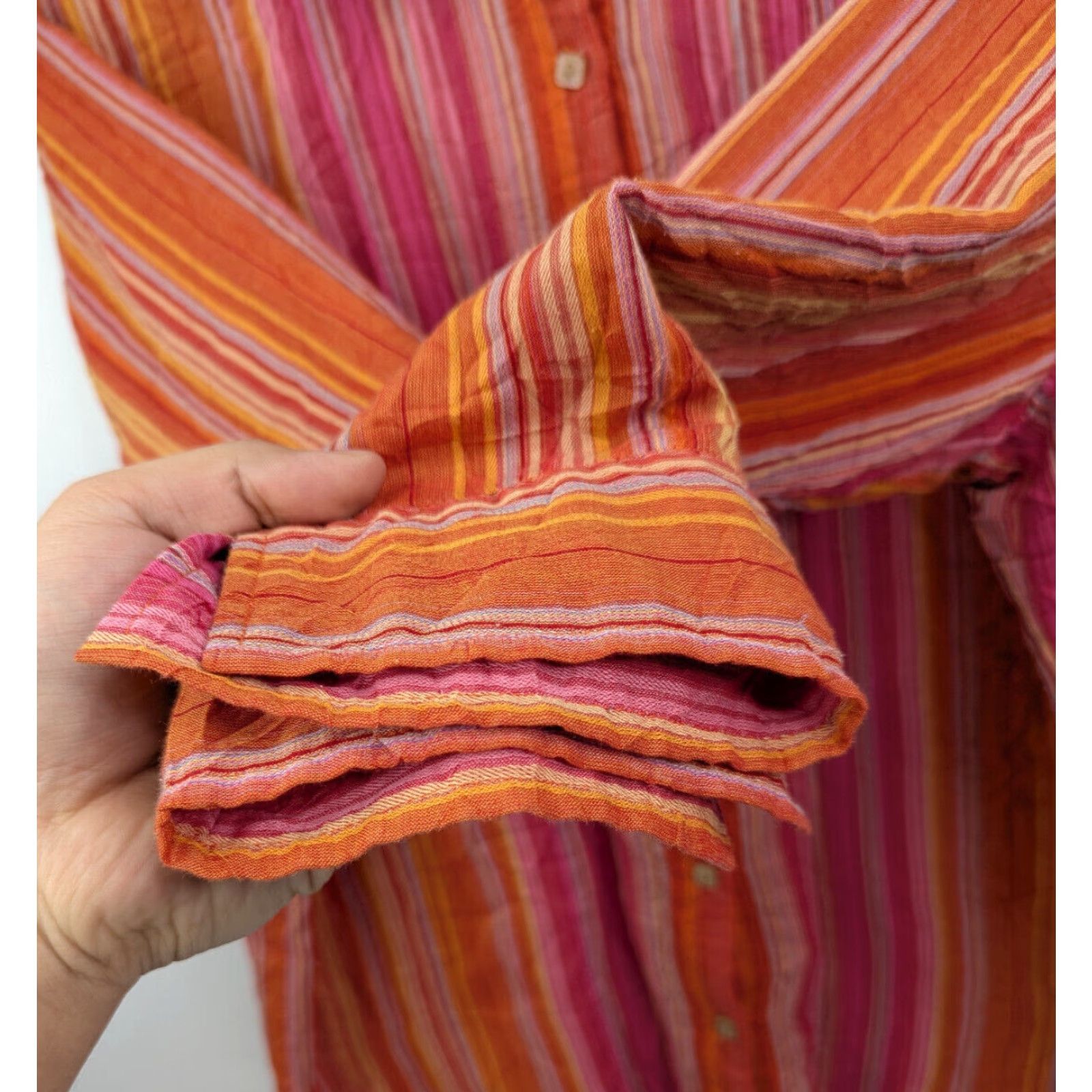 Coldwater Creek Coldwater Creek Shirt Womens XL Orange Pink Stripe Square Buttons Boho Funky Size XL / US 12-14 / IT 48-50 - 3 Thumbnail