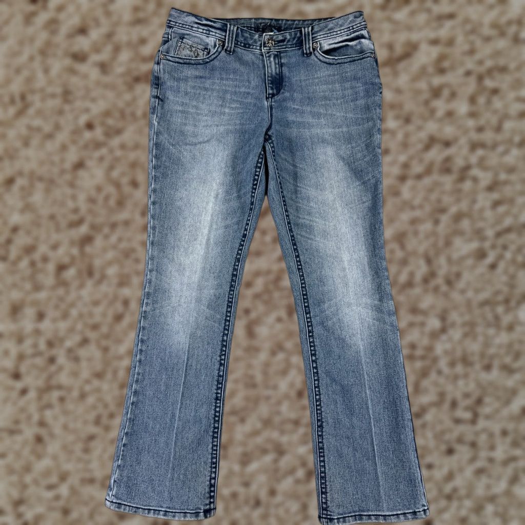 Apt. 9 Apt. 9 Women's Jeans Bootcut Cotton Blend Stretch Blue Denim 29 Waist, Low Rise, Embroidered Accents, 5-Pocket Lifetime Vintage Style Size 29" - 1 Thumbnail