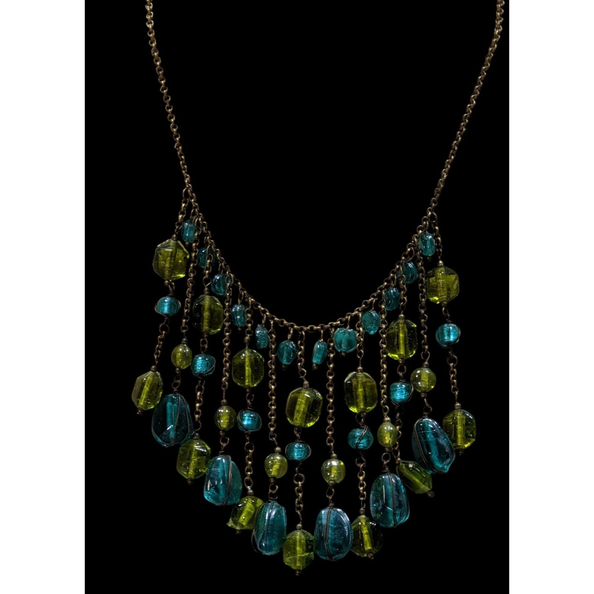 Other Vintage Bohemian Venetian Art Glass Blue And Green Fringe Ne Size ONE SIZE - 1 Thumbnail