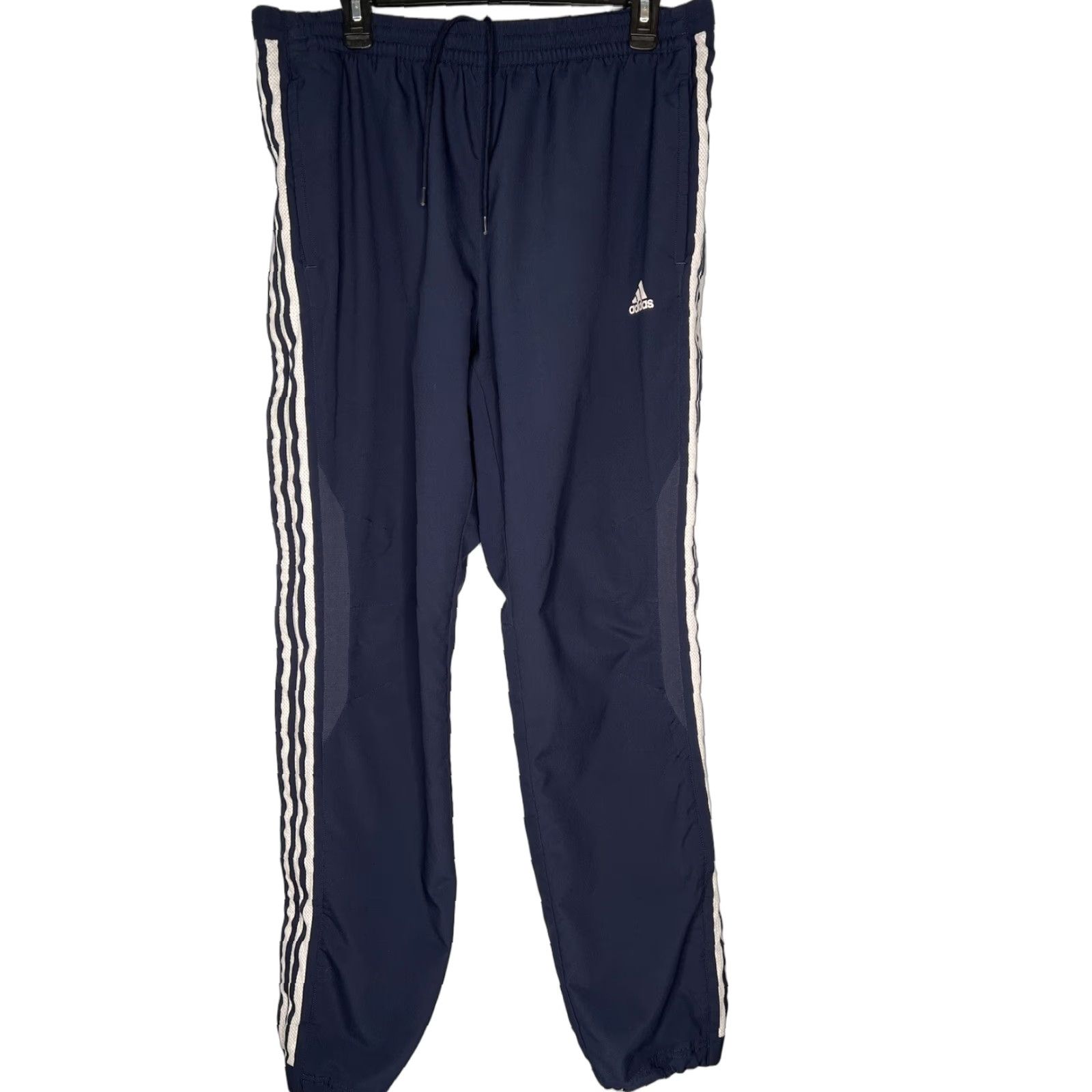Adidas VINTAGE Adidas Pants Mens Large Blue Full Zip Side Windbreaker Y2K 3 Stripes 90s Athleisure Retro Straight Pockets Zip Pocket Track Pants Size US 33 - 1 Thumbnail