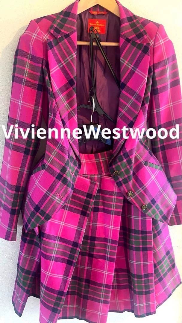Vivienne Westwood A pink checkered suit jacket with a larg