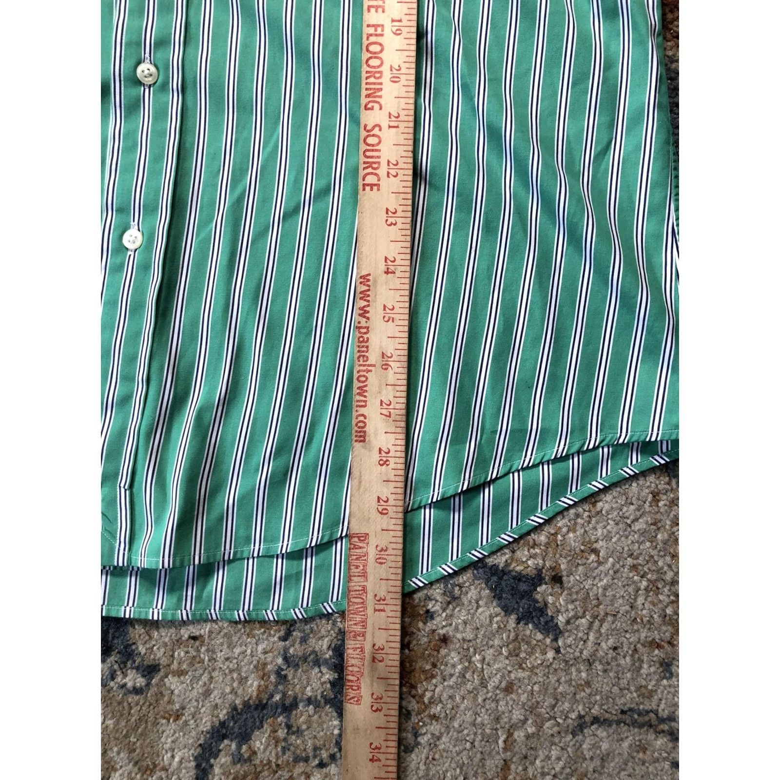 Ralph Lauren Ralph Lauren Dress Shirt Mens Large Green Stripe Slim Fit Button Down Cotton Size 42R - 7 Thumbnail