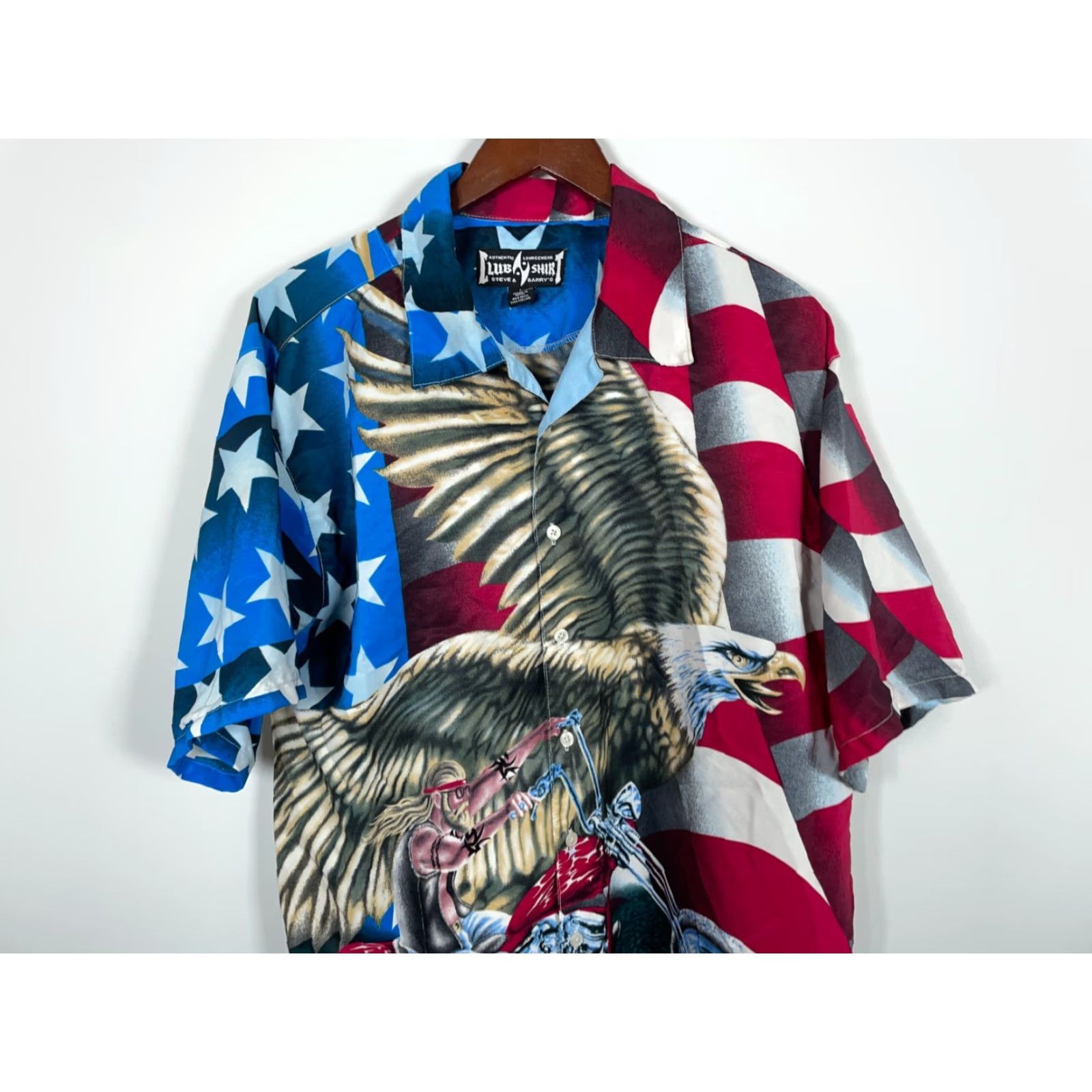 Vintage American Flag Eagle Motif Shirt Adult Large Motorcycle Biker Camp Collar AOP Size US L / EU 52-54 / 3 - 4 Thumbnail