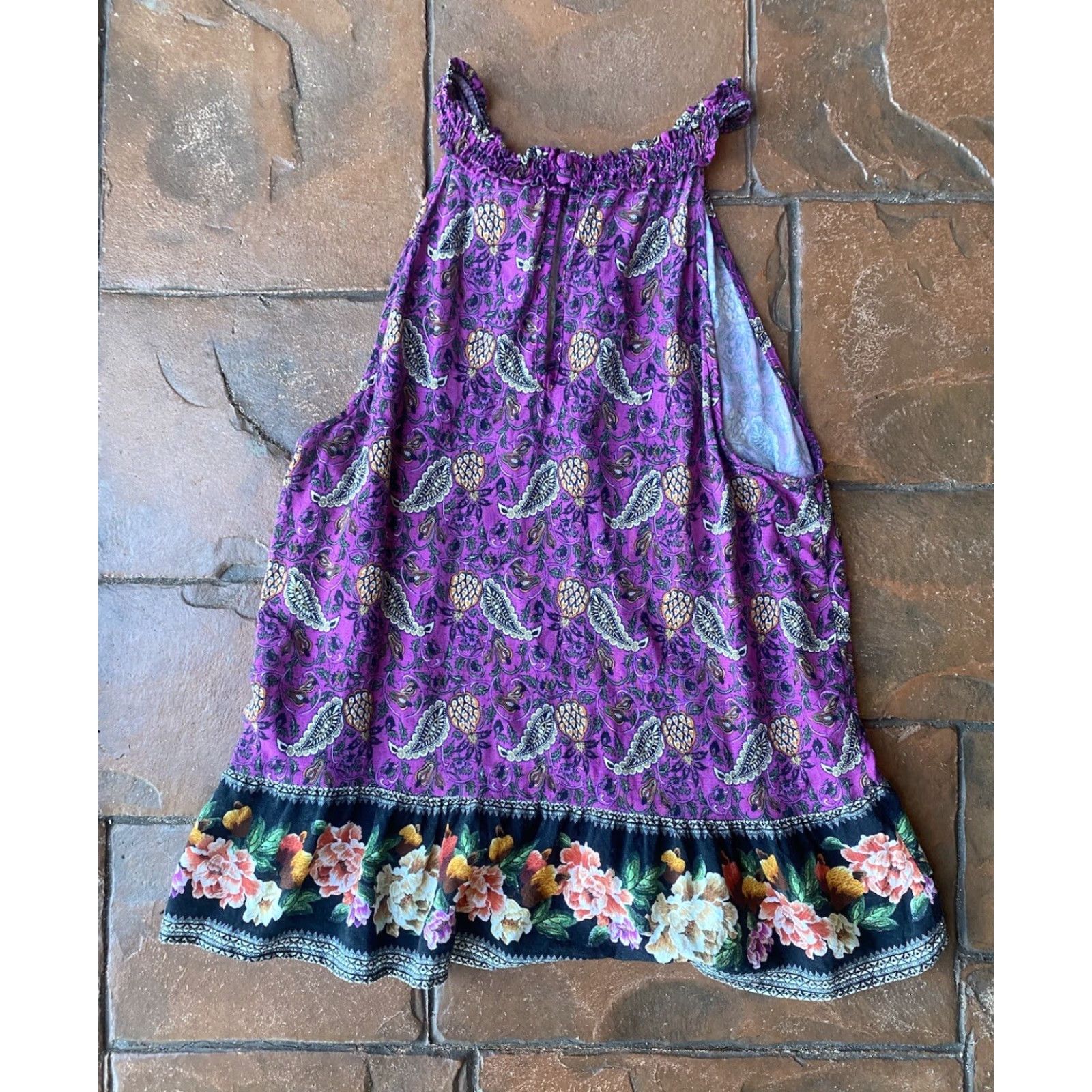 Farm Rio Farm Rio Anthropologie Mikah Blouse Ladies Medium Multicolor Floral Halter Top Ruffle Sleeveless High Neck Flower Size M / US 6-8 / IT 42-44 - 3 Thumbnail