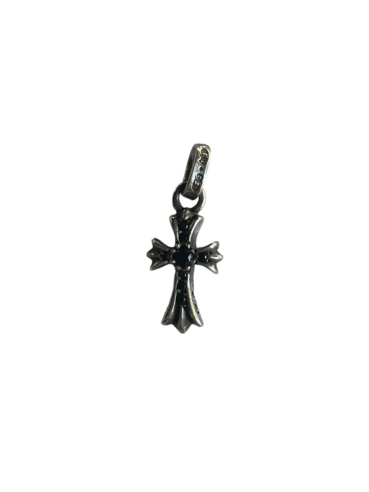 Chrome Hearts Black Diamond & Sterling Silver Baby Fat Cross Charm 
