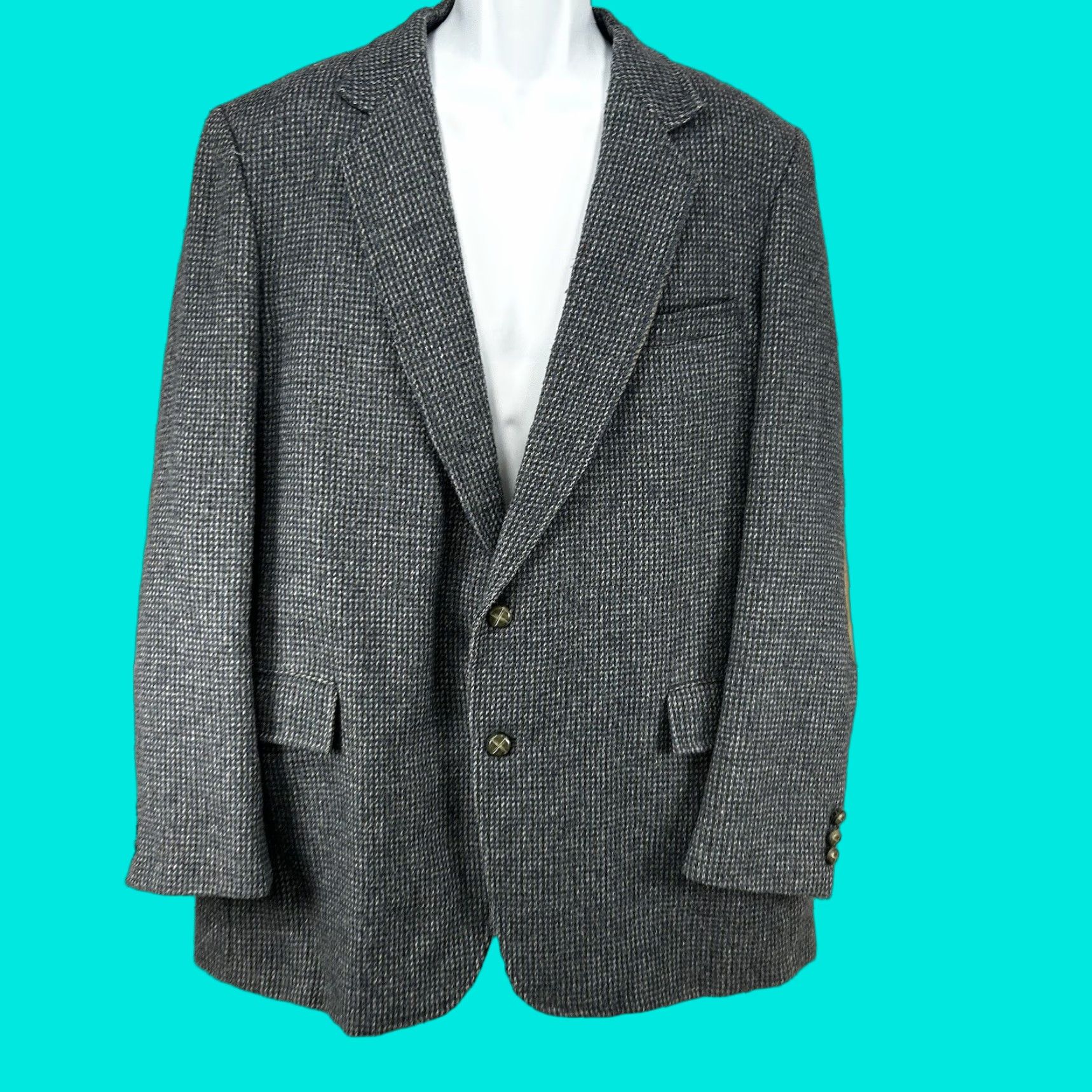 Vintage VTG John Peel Blue Gray Shepherds Check Two-Button Sport Coat Blazer Size 44 Men Size 44R - 1 Thumbnail