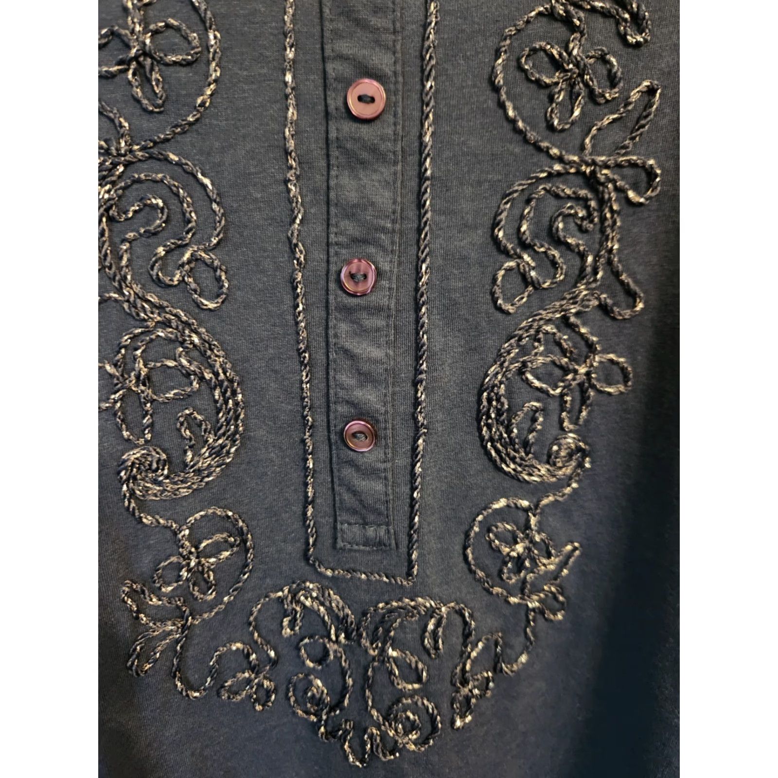 Vintage Falls Creek Blue Henley Embroidered Trim Long Sleeve Casual Top Shirt 4X Plus Womens Size XXL / US 16-18 / IT 52-54 - 2 Thumbnail