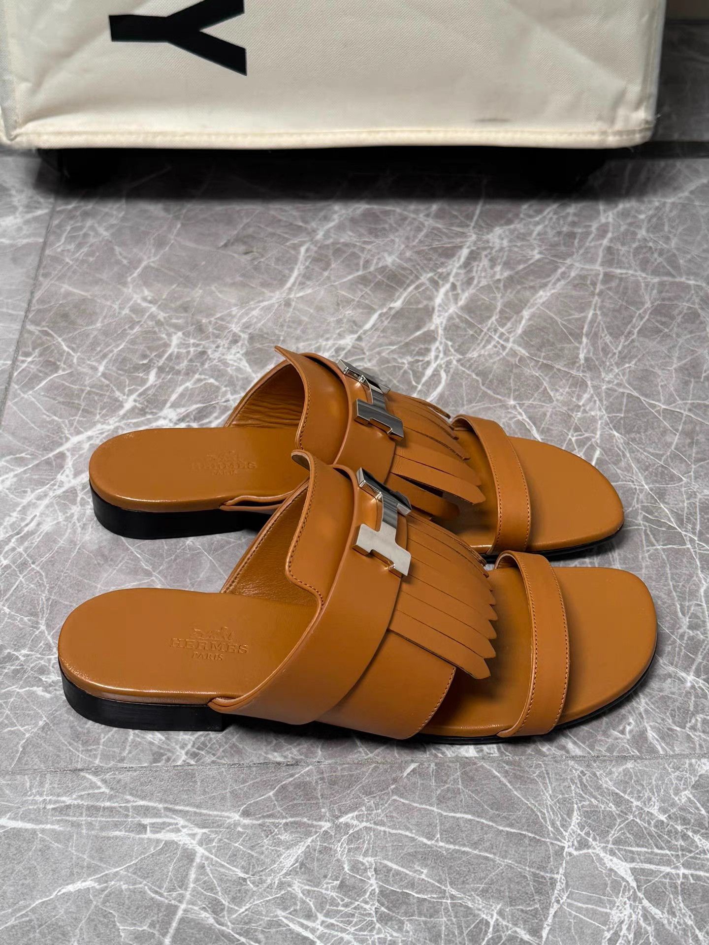 Hermes Hermes Brown Full Leather H Buckle Tassel Slides K6 Size US 7 / IT 37 - 3 Thumbnail