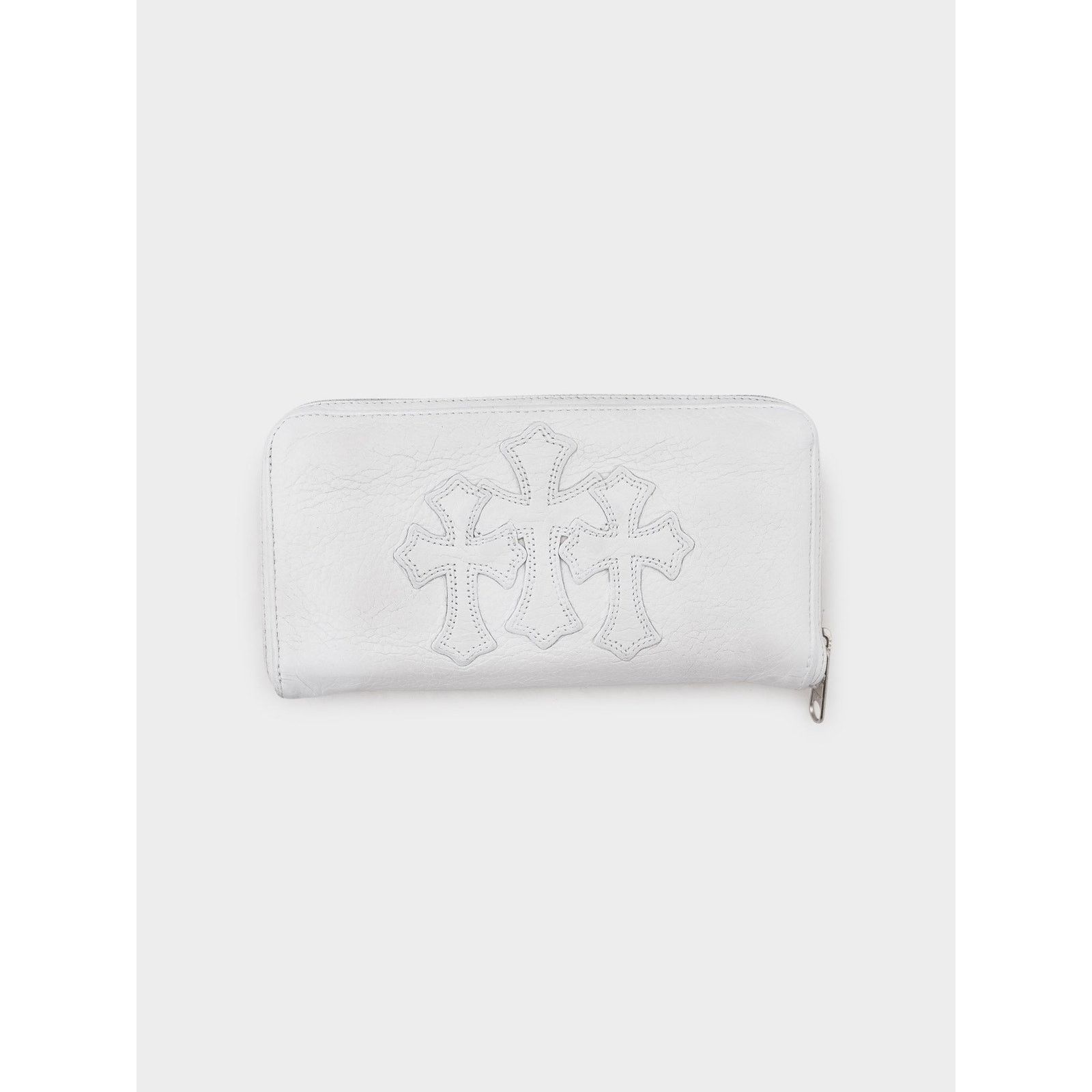 Pre-owned Chrome Hearts Rec F Zip Patch Wallet In White