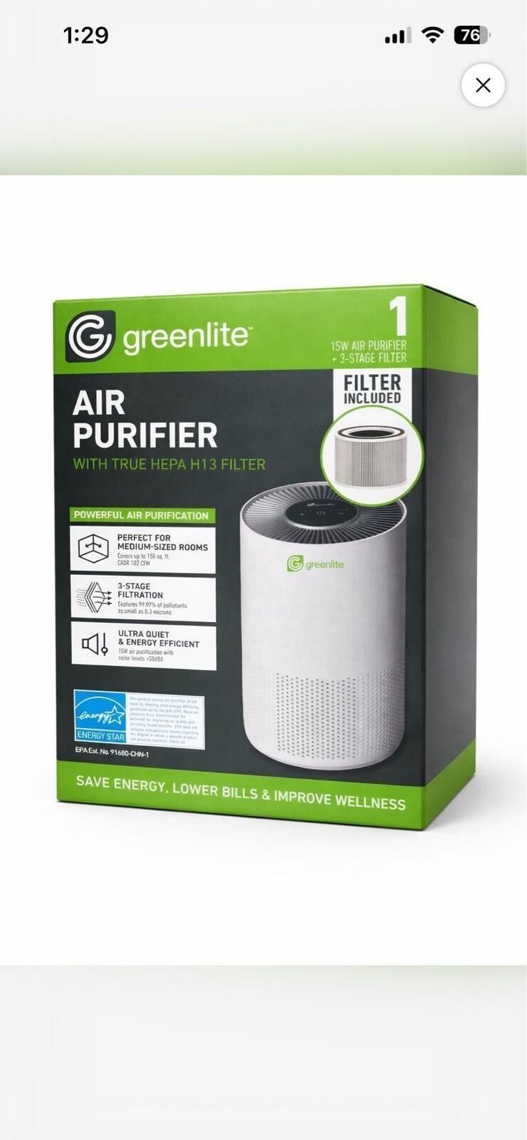Other Greenlite Air Purifier G-Pure-15W HEPA Filter NIB Smart Home Size ONE SIZE - 1 Thumbnail