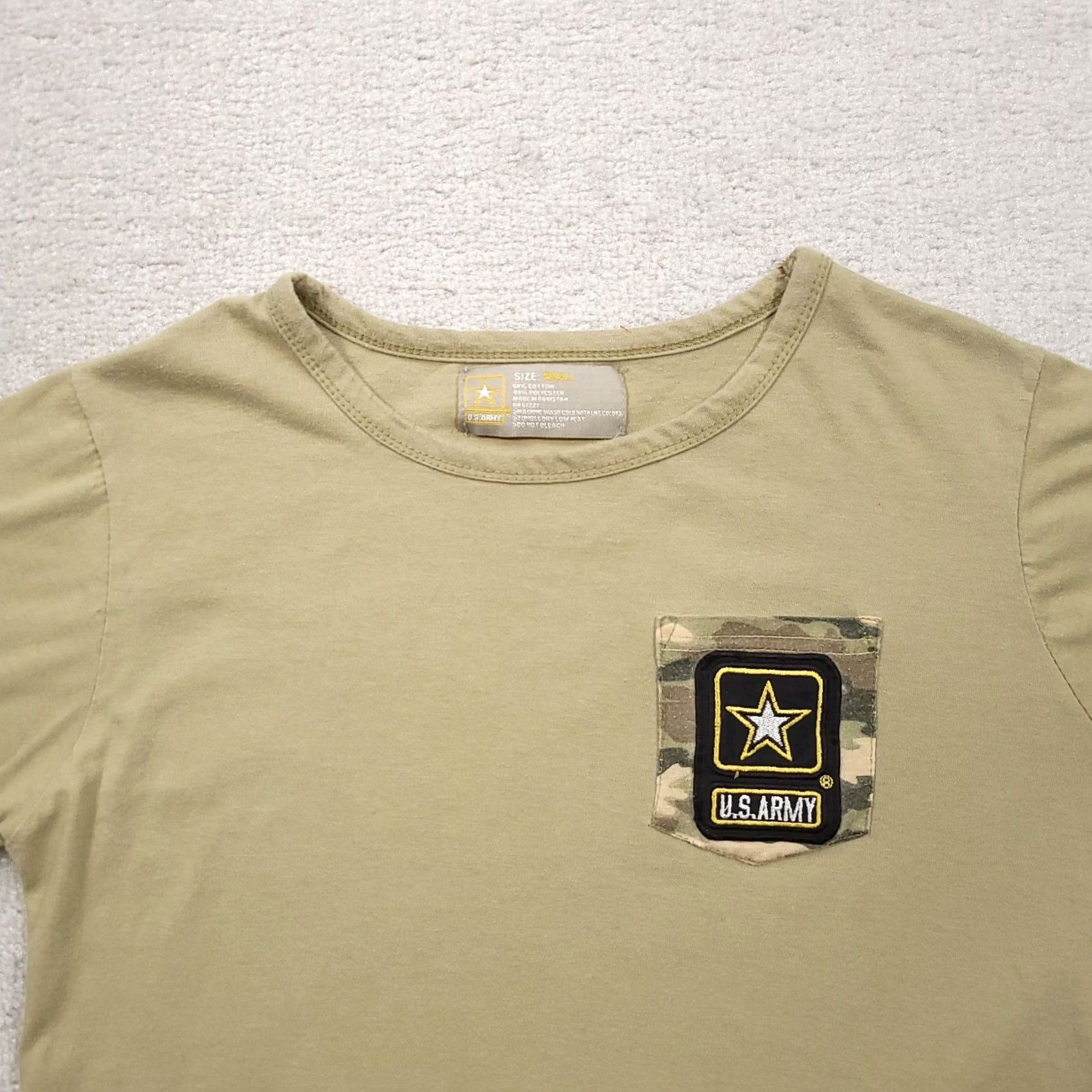 Vintage Womens US Army Green Shirt Small Camouflage Pocket Striped Sleeves T-Shirt Short Sleeve Crew Pullover Casual Size S / US 4 / IT 40 - 6 Thumbnail