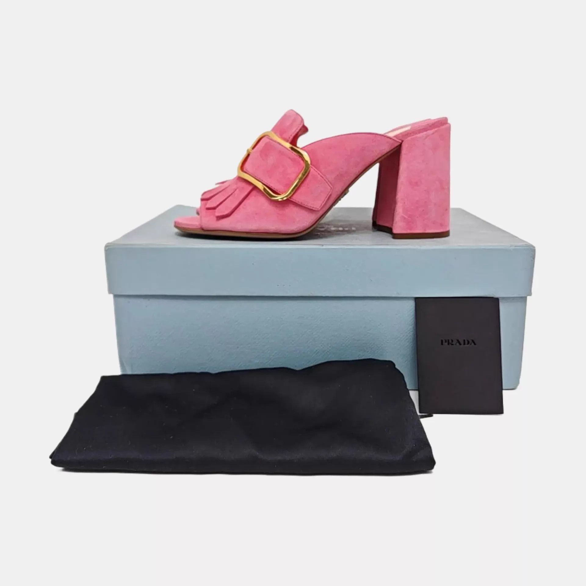 Prada PRADA Women's Gold Buckle Block Heel High Heels 37 Size US 6.5 / IT 36.5 - 8 Thumbnail