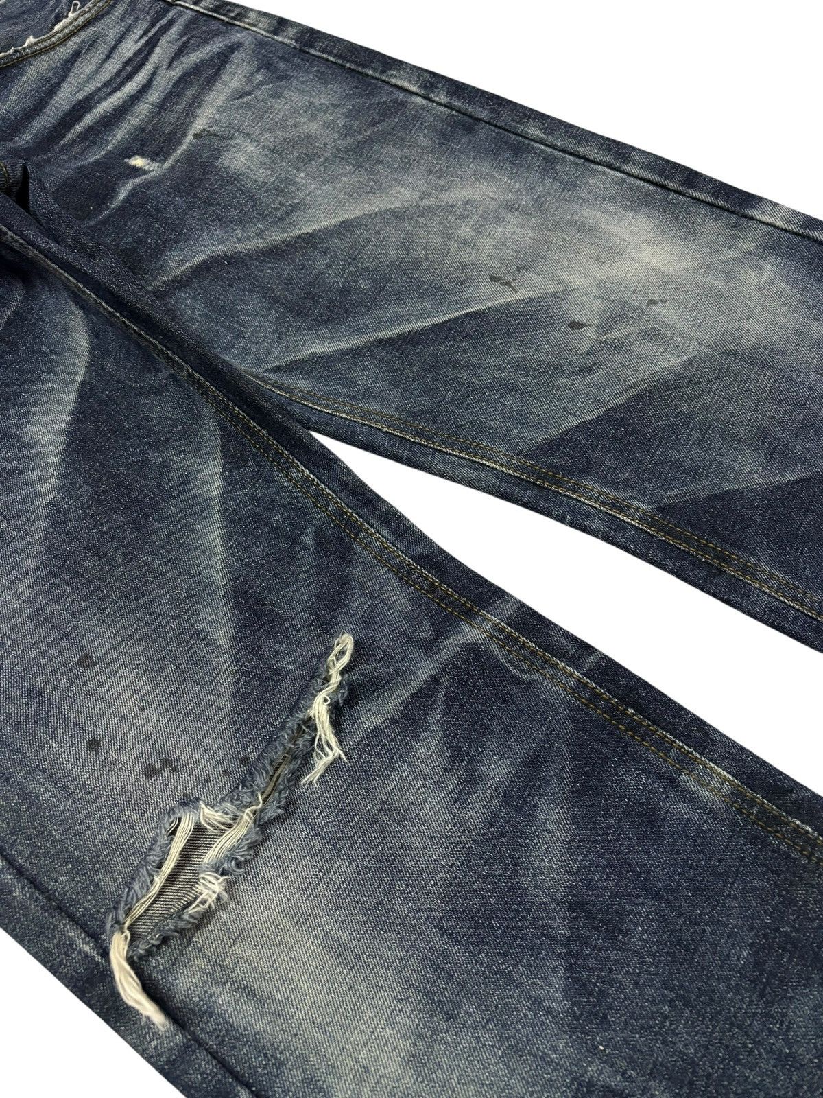 Japanese Brand Vtg WashWash Strike Faded Distressed Heavy Jeans Size US 35 - 4 Thumbnail