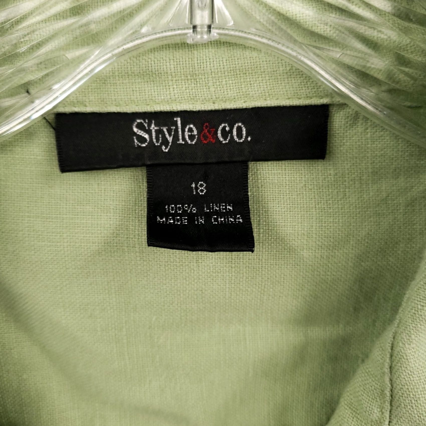 Style & Co Style&co Button-Up Shirt Women 18 Green Short Sleeve Linen Pockets Casual Blouse Size XXL / US 16-18 / IT 52-54 - 4 Thumbnail