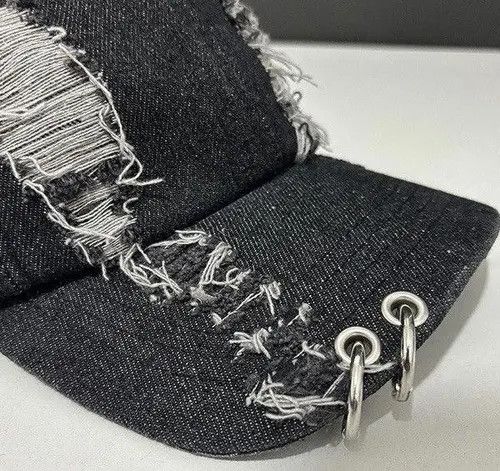 VIBE Avant garde chunky bunny rabbit ear distressed raw denim cap Size ONE SIZE - 5 Thumbnail