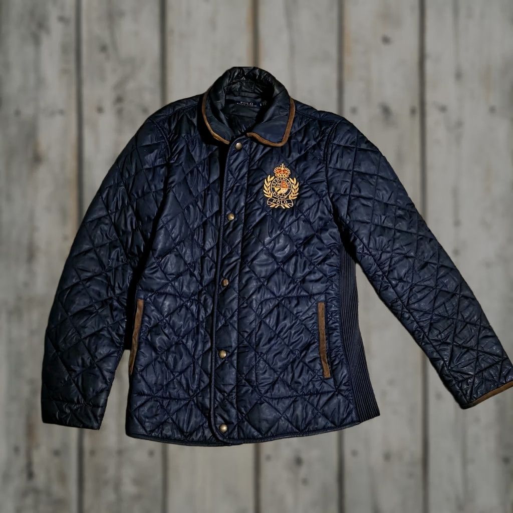 Polo Ralph Lauren VINTAGE Polo Ralph Lauren Jacket Quilted Embroidered Crest Zip Snap Full Zip Women L Navy Blue Lamb Suede Quilted Jacket Size L / US 10 / IT 46 - 1 Thumbnail