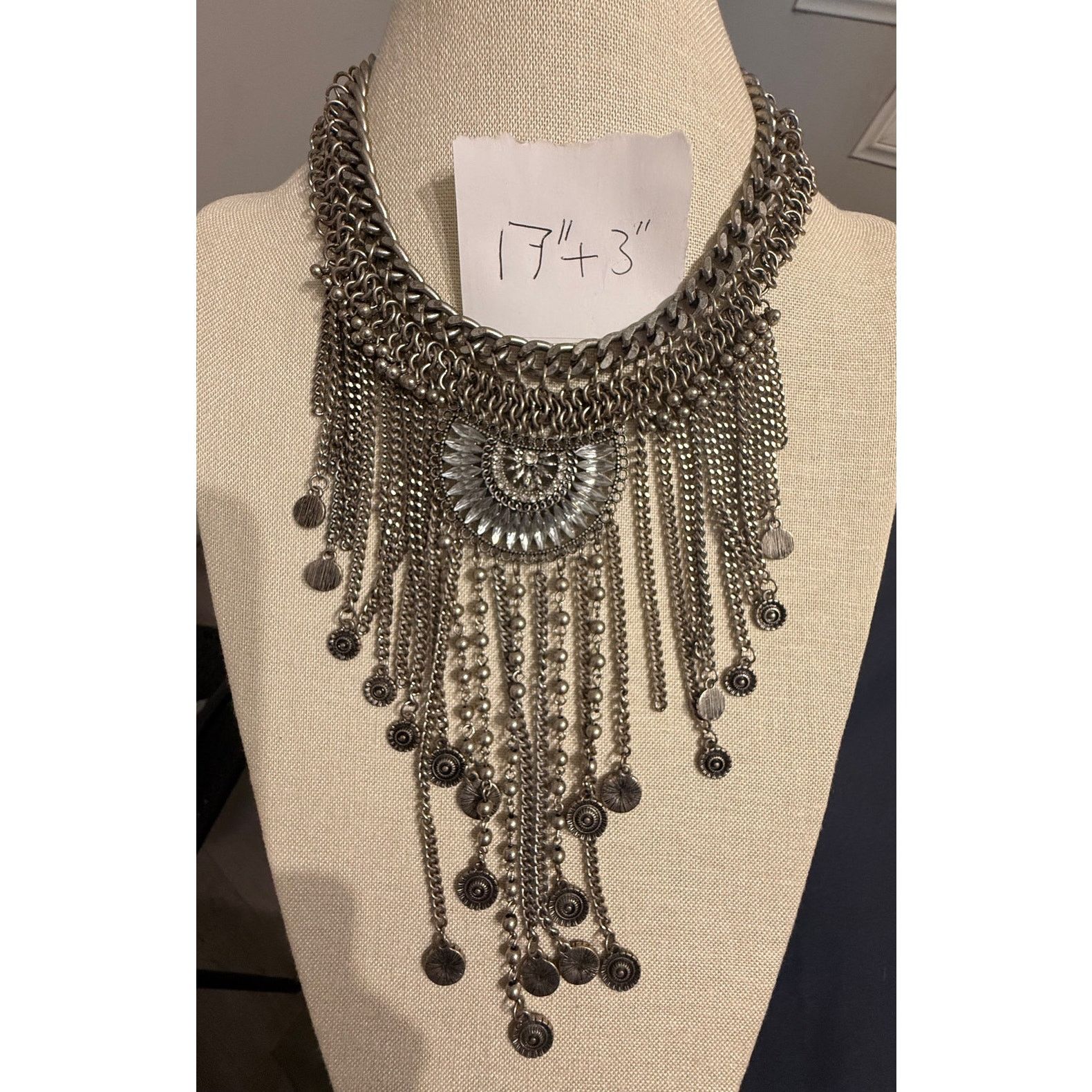Other Vintage Runway Statement Necklace Silver Tone Fringe 17” Size ONE SIZE - 5 Thumbnail