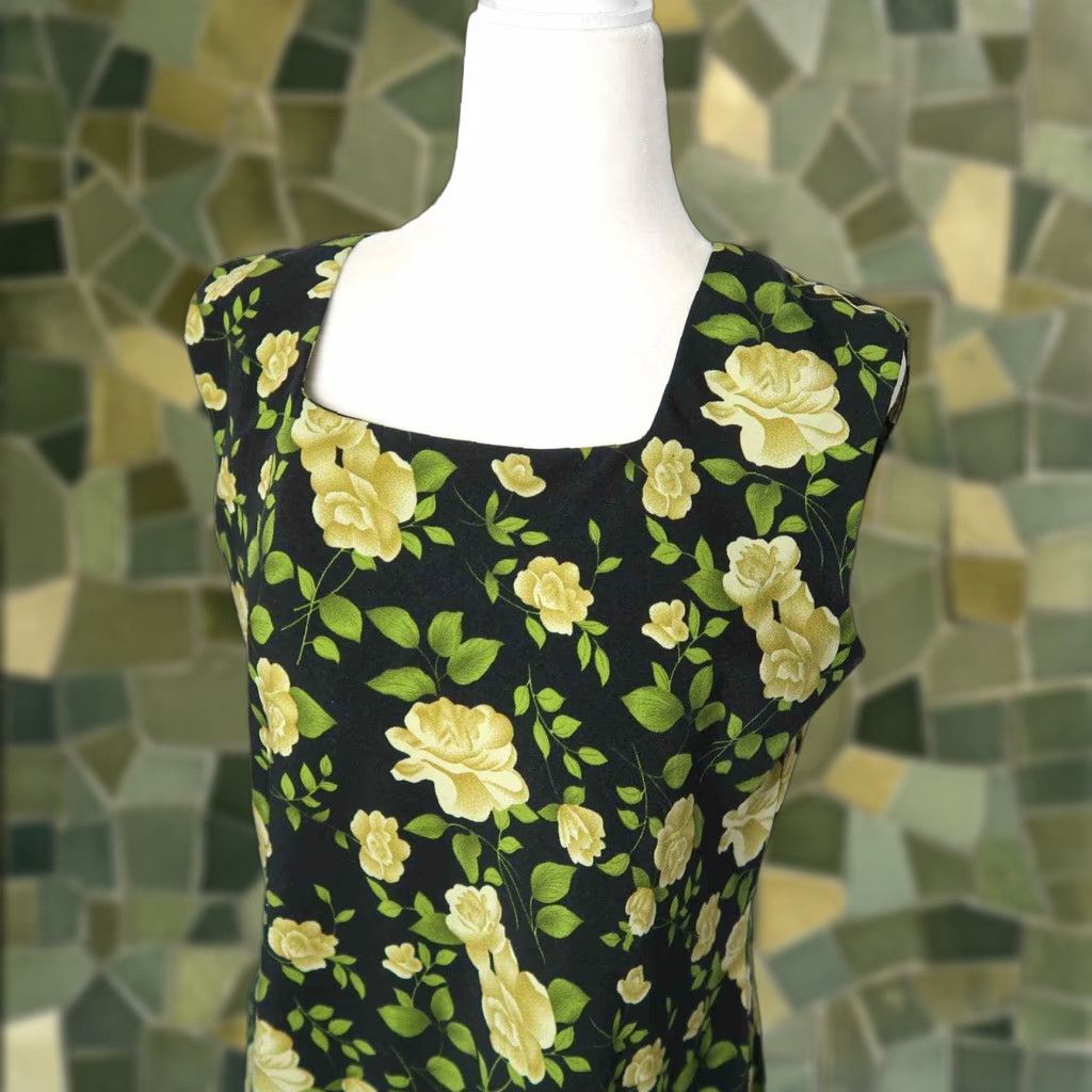 Vintage VINTAGE Maxi Dress M 1990s Bohemian Black Yellow Floral Rose Dress Girls Size M / US 6-8 / IT 42-44 - 1 Thumbnail