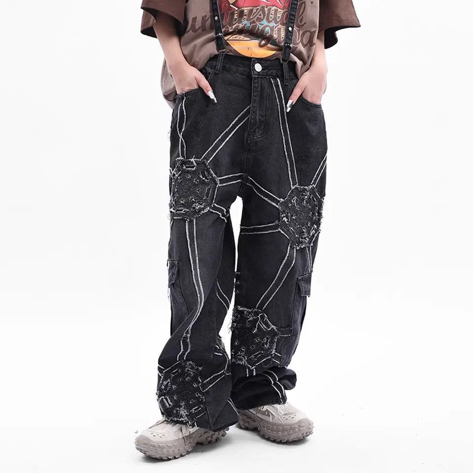 Japanese Brand × Vintage Spider splicing baggy jeans pants hip hop loose straight Size US 32 / EU 48 - 6 Thumbnail