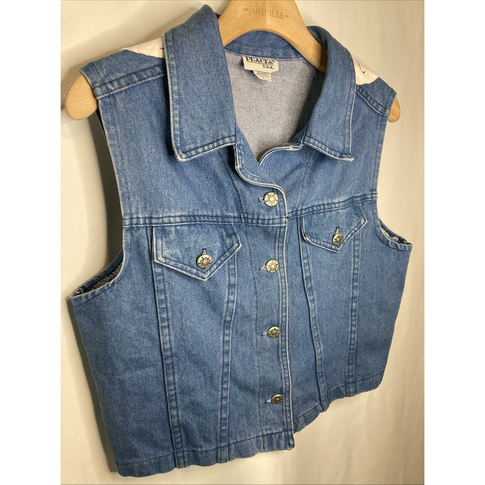 Other Vintage 90s Large Granny Cottagecore Prairie Denim Vest Size L / US 10 / IT 46 - 10 Thumbnail