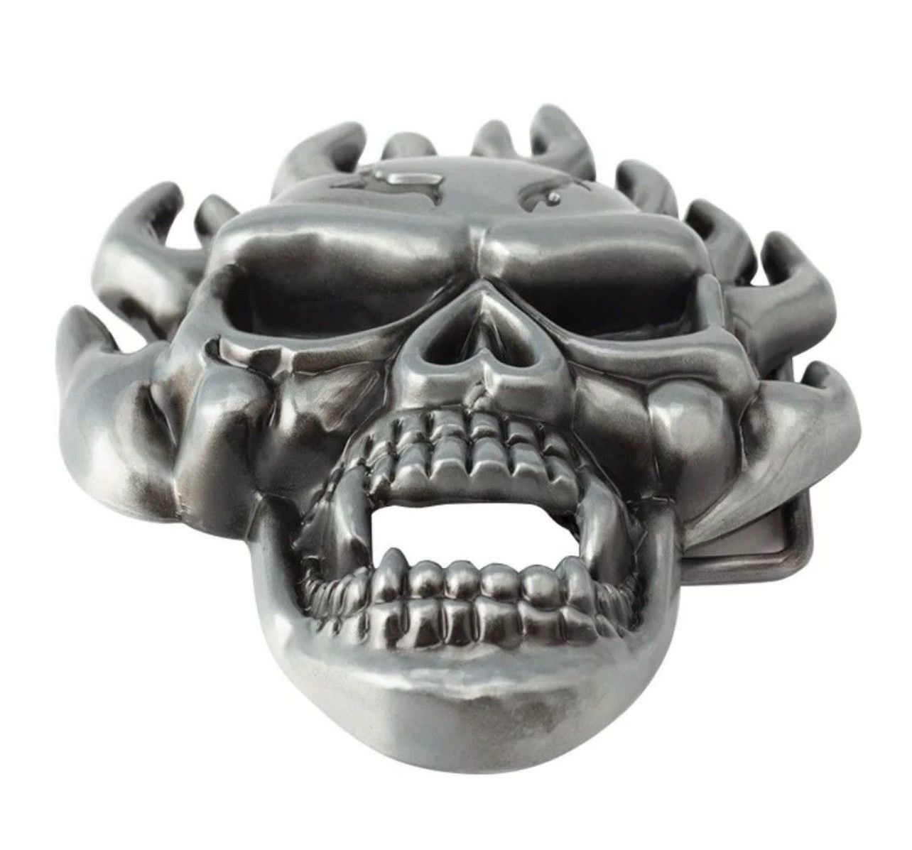 Japanese Brand × Leather Fire Hair Skull Belt Buckle 40 mm Belt in 100/110/120/130 Size ONE SIZE - 4 Thumbnail