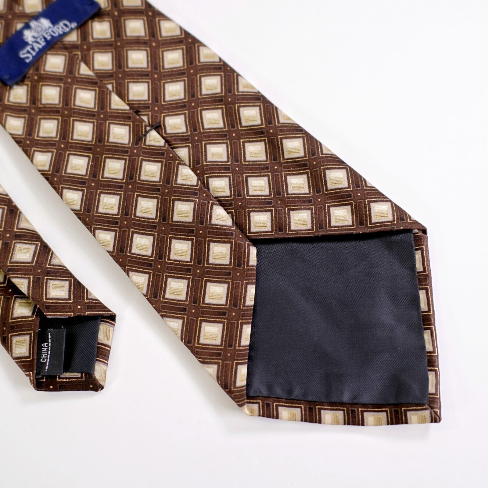 Stafford Stafford Brown Geometric Print Silk Tie Size ONE SIZE - 6 Thumbnail