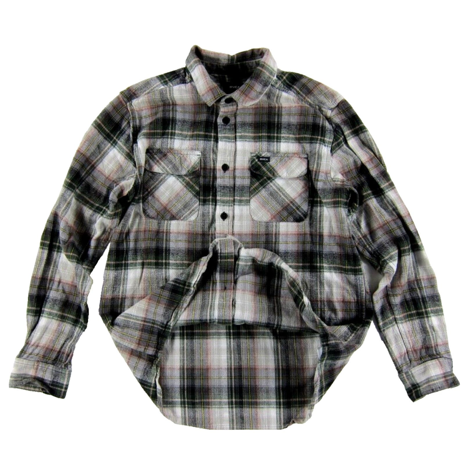 RVCA RVCA Grey Green Pink Yellow Plaid Cotton Flannel Long Sleeve Shirt Men Large Size US L / EU 52-54 / 3 - 4 Thumbnail