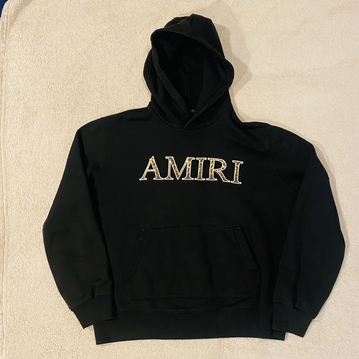 image of Amiri Black Appliqué Leopard Hoodie Men’S Size Large, Men's