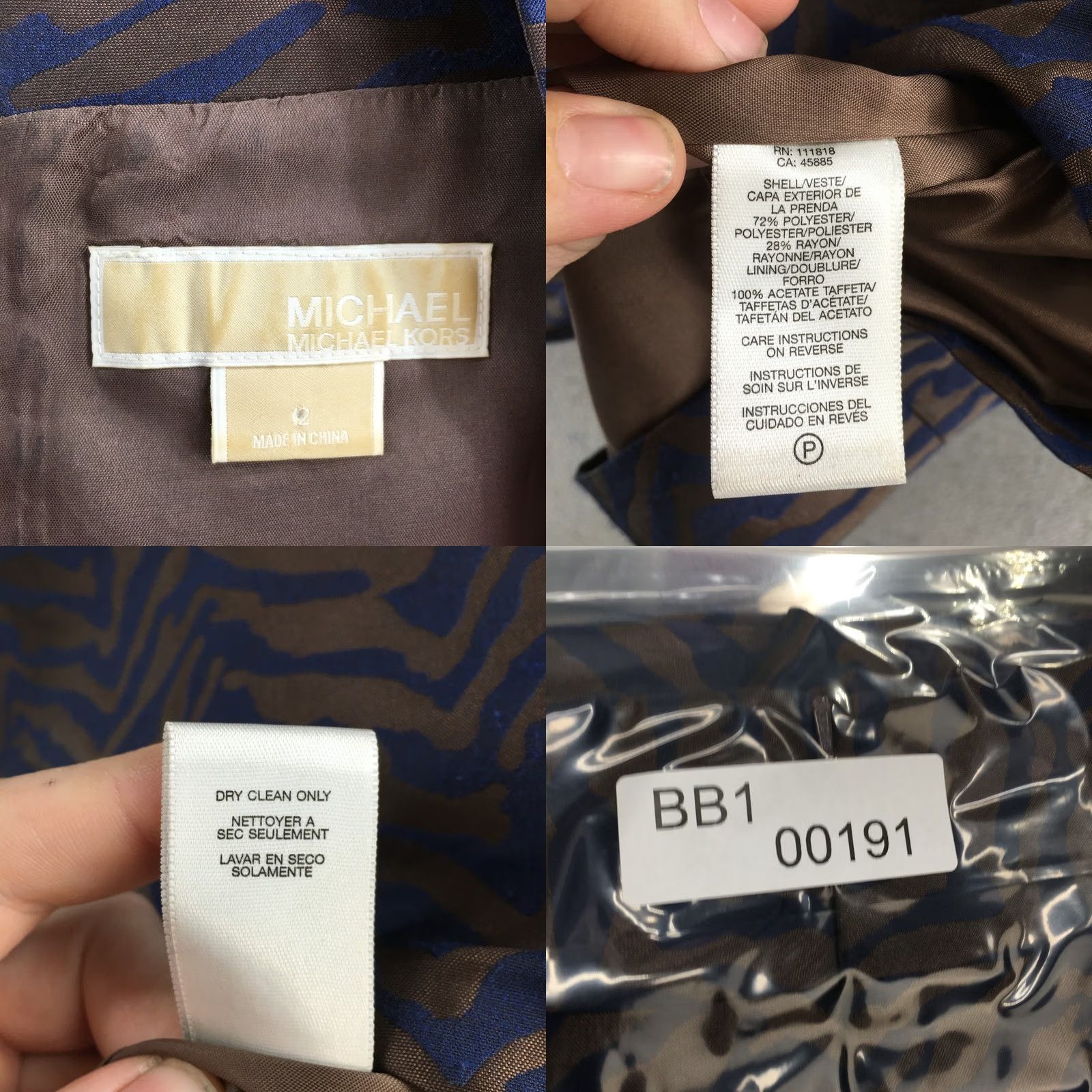 Michael Kors Michael Kors Blouse Women 12 Blue Brown Animal Jacquard 3/4 Sleeve Top Size XL / US 12-14 / IT 48-50 - 9 Thumbnail