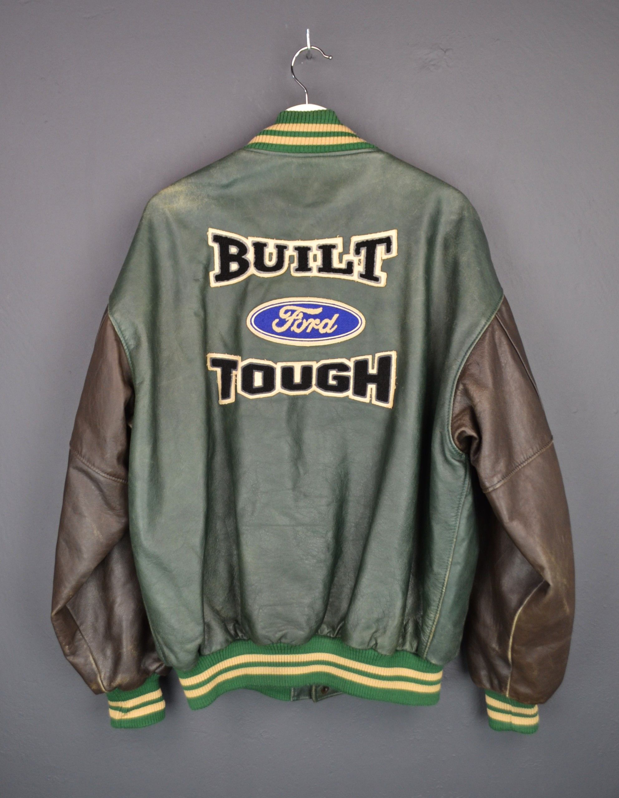 Roots Roots Vintage 90s Green Ford Build Tough Leather Varsity XXL Size US XXL / EU 58 / 5 - 10 Thumbnail