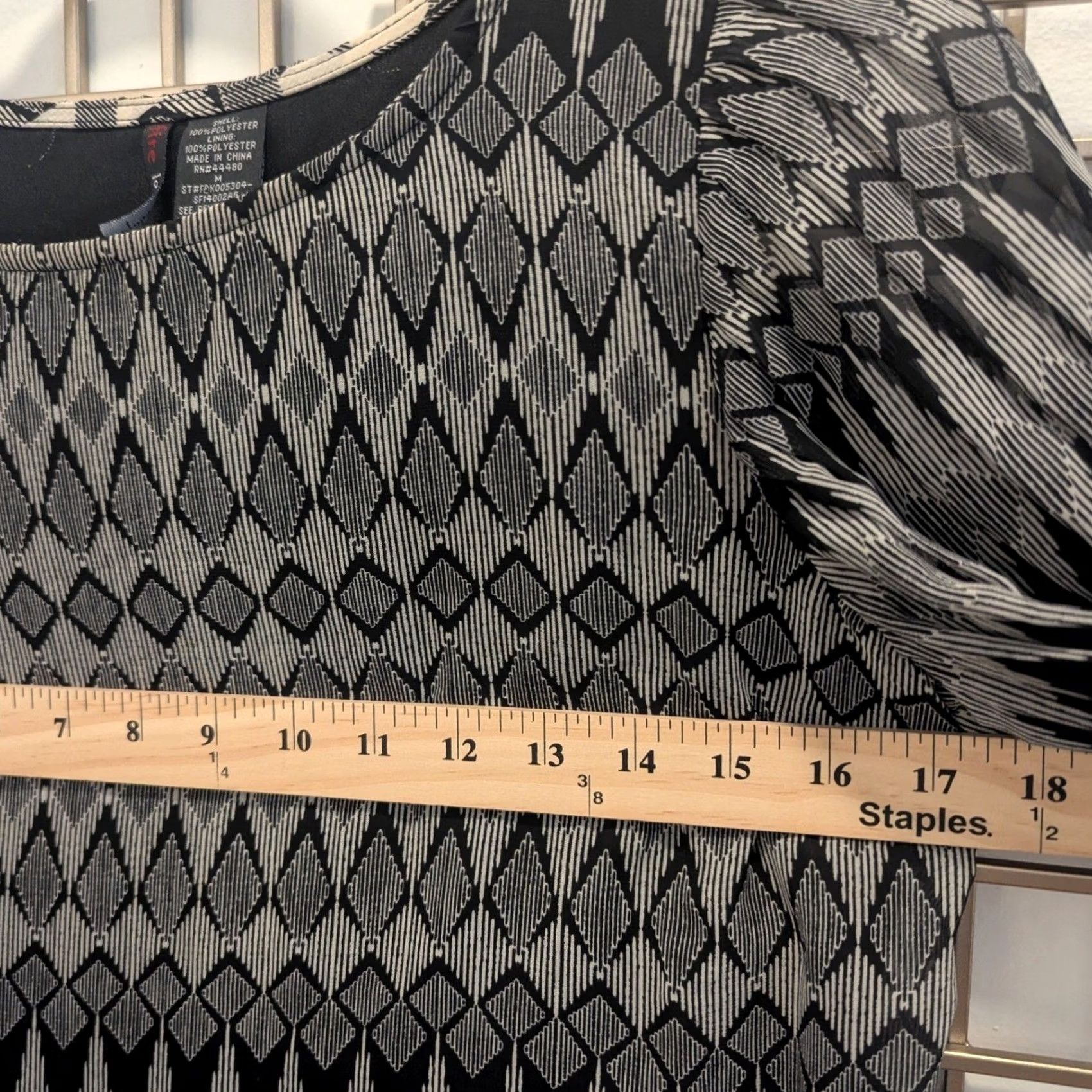 Vintage Fire Los Angeles Black Cream Geometric Print Pleated Bell Sleeve Shift Mini Dress Womens M Size M / US 6-8 / IT 42-44 - 7 Thumbnail