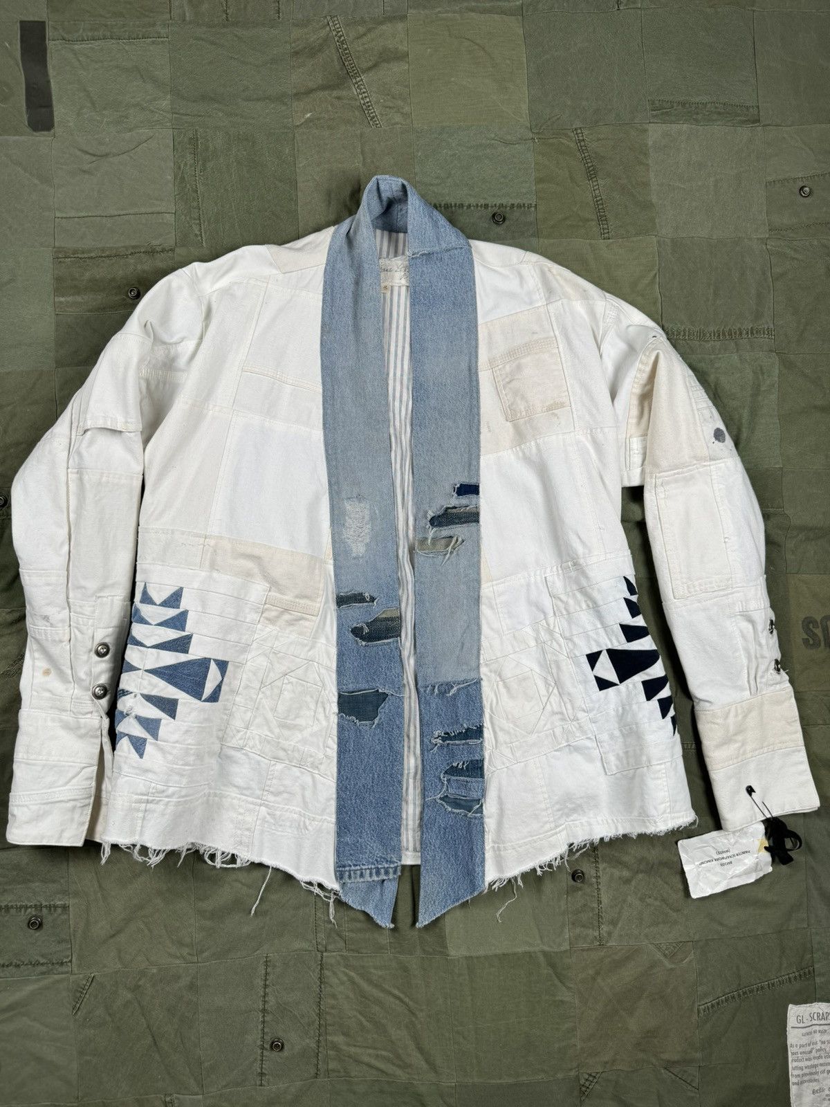 image of Greg Lauren Painter Scrapwork Kimono in White, Men's (Size Large)