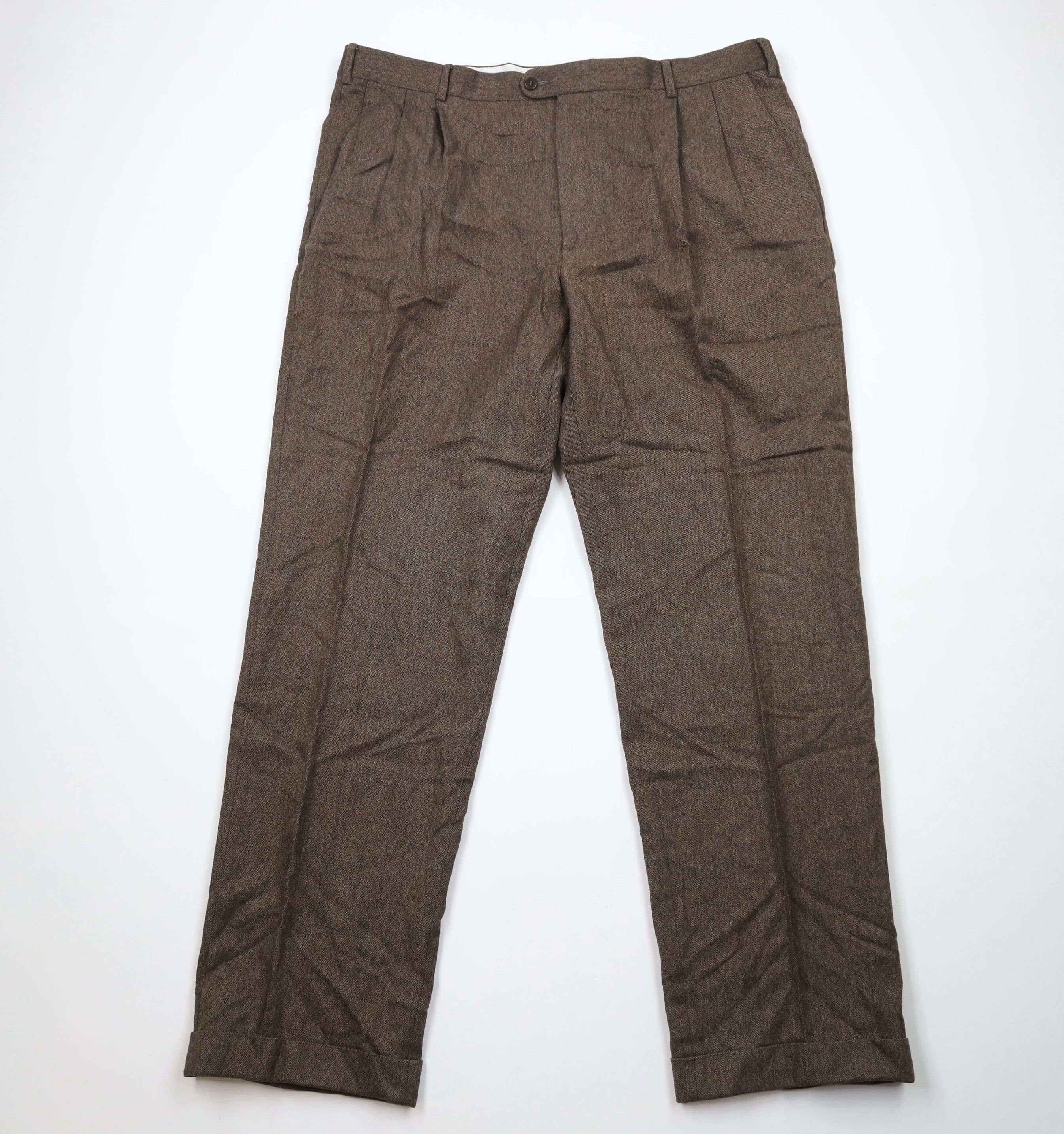 Vintage Vintage 90s Streetwear Wool Cashmere Tweed Chino Pants Brown Size US 44 / EU 60 - 1 Thumbnail