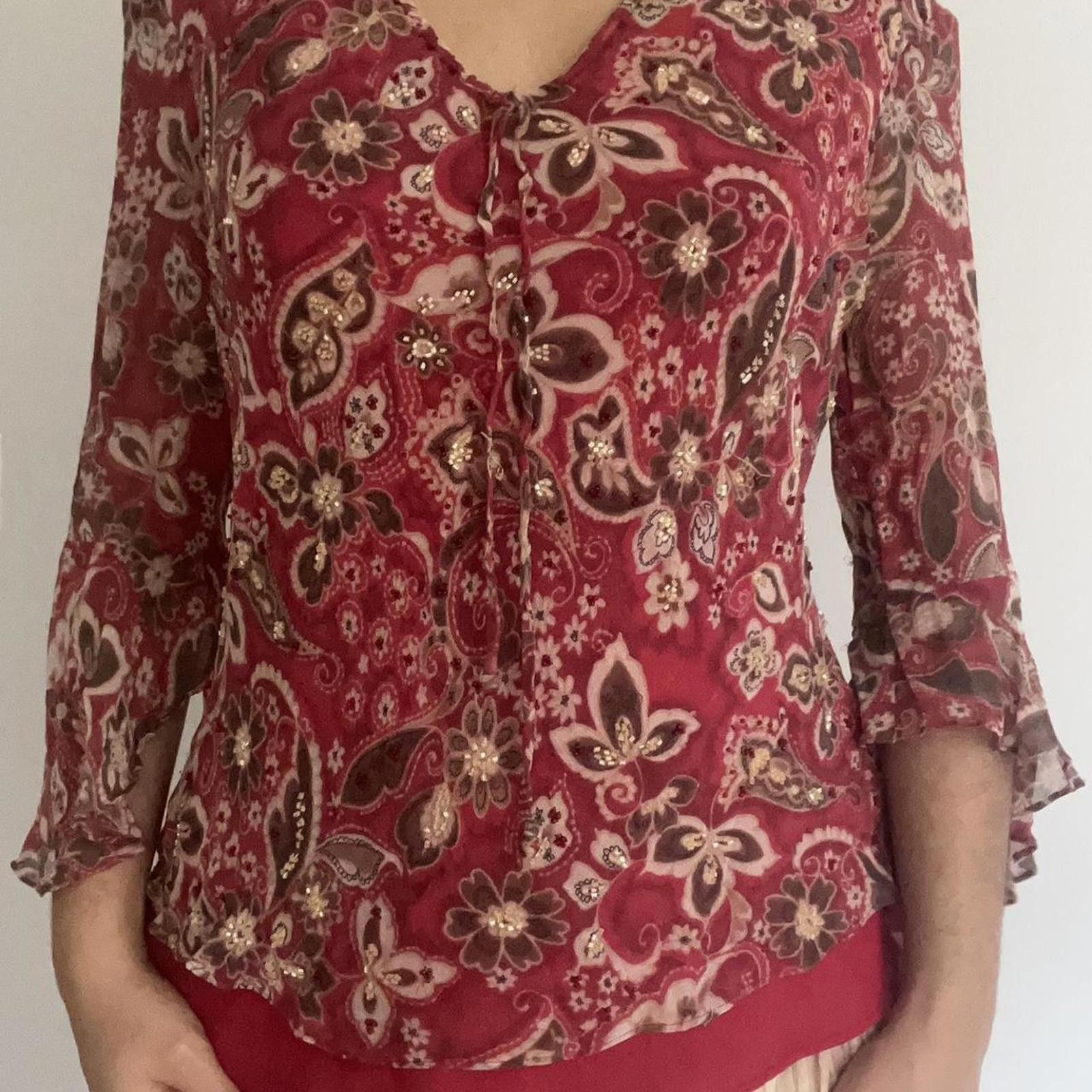 Other Red and brown floral blouse with 3/4 length sleeves Size L / US 10 / IT 46 - 1 Thumbnail