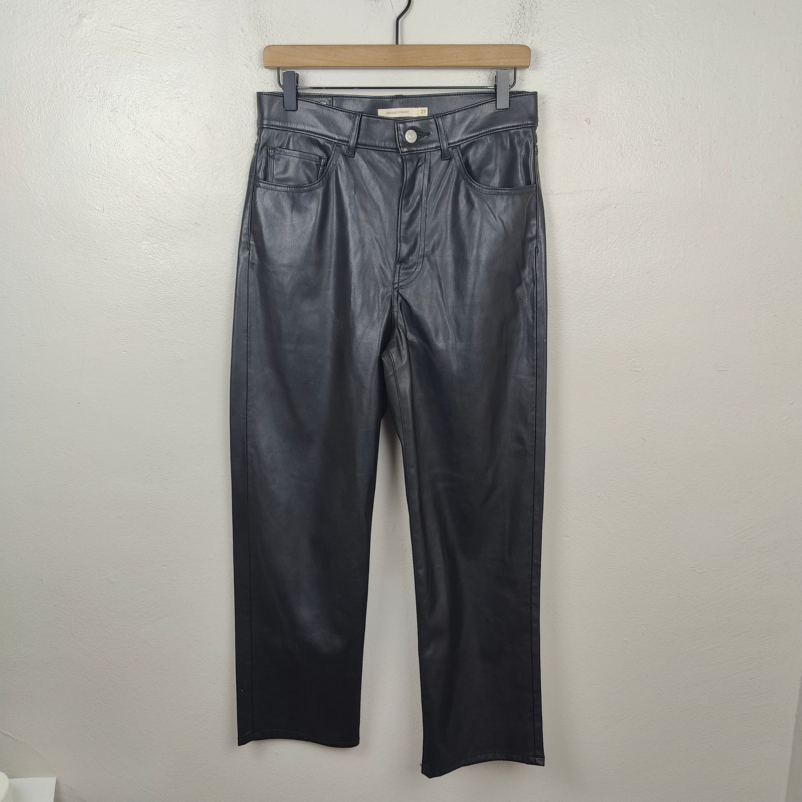 Levi's Levis Ribcage Straight Jeans Womens 27 Black Faux Leather Size 27" / US 4 / IT 40 - 1 Thumbnail