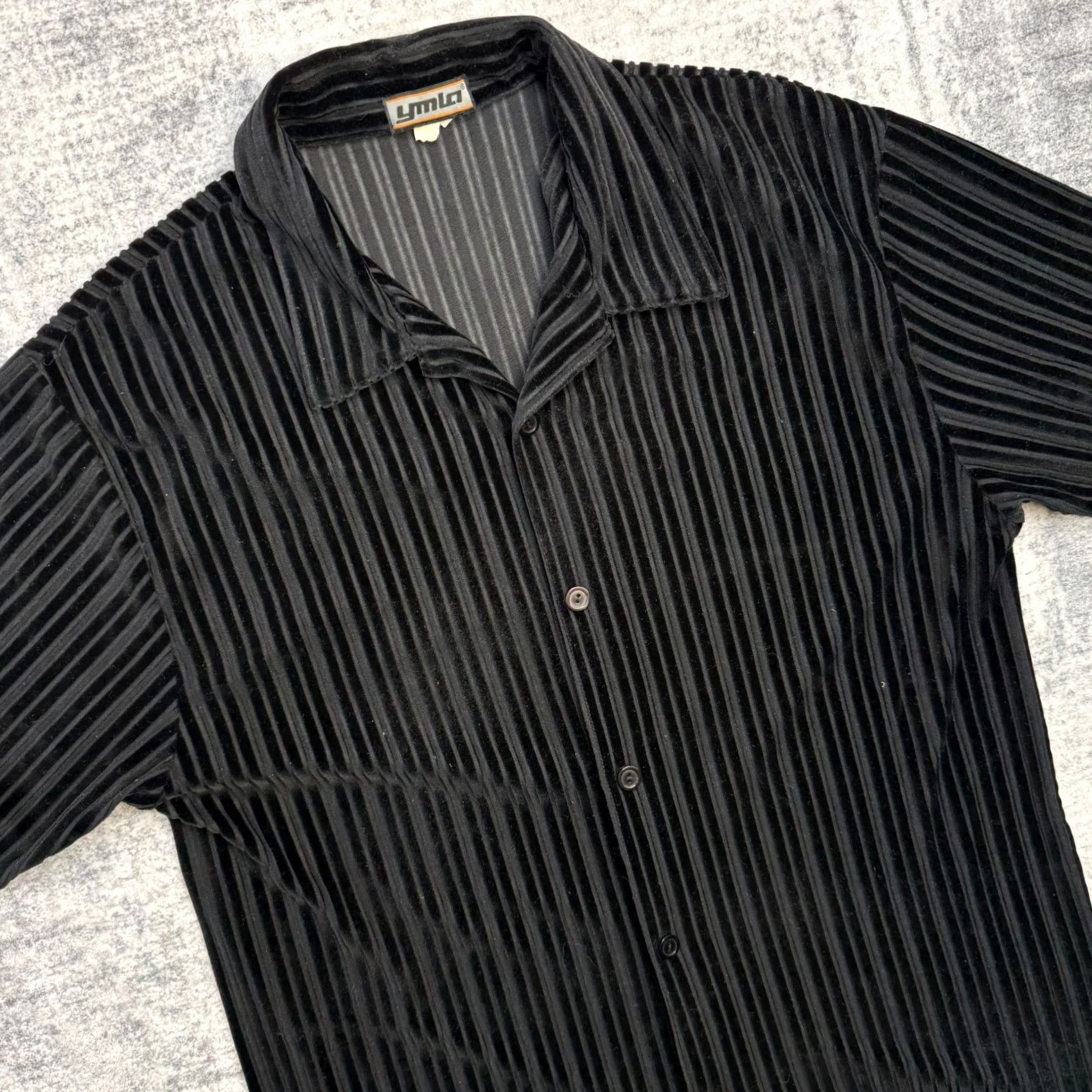 Velvet VTG YMLA Shirt Mens Large Black Velvet Burnout Button Up Disco Party Rave 90s Size US L / EU 52-54 / 3 - 2 Thumbnail