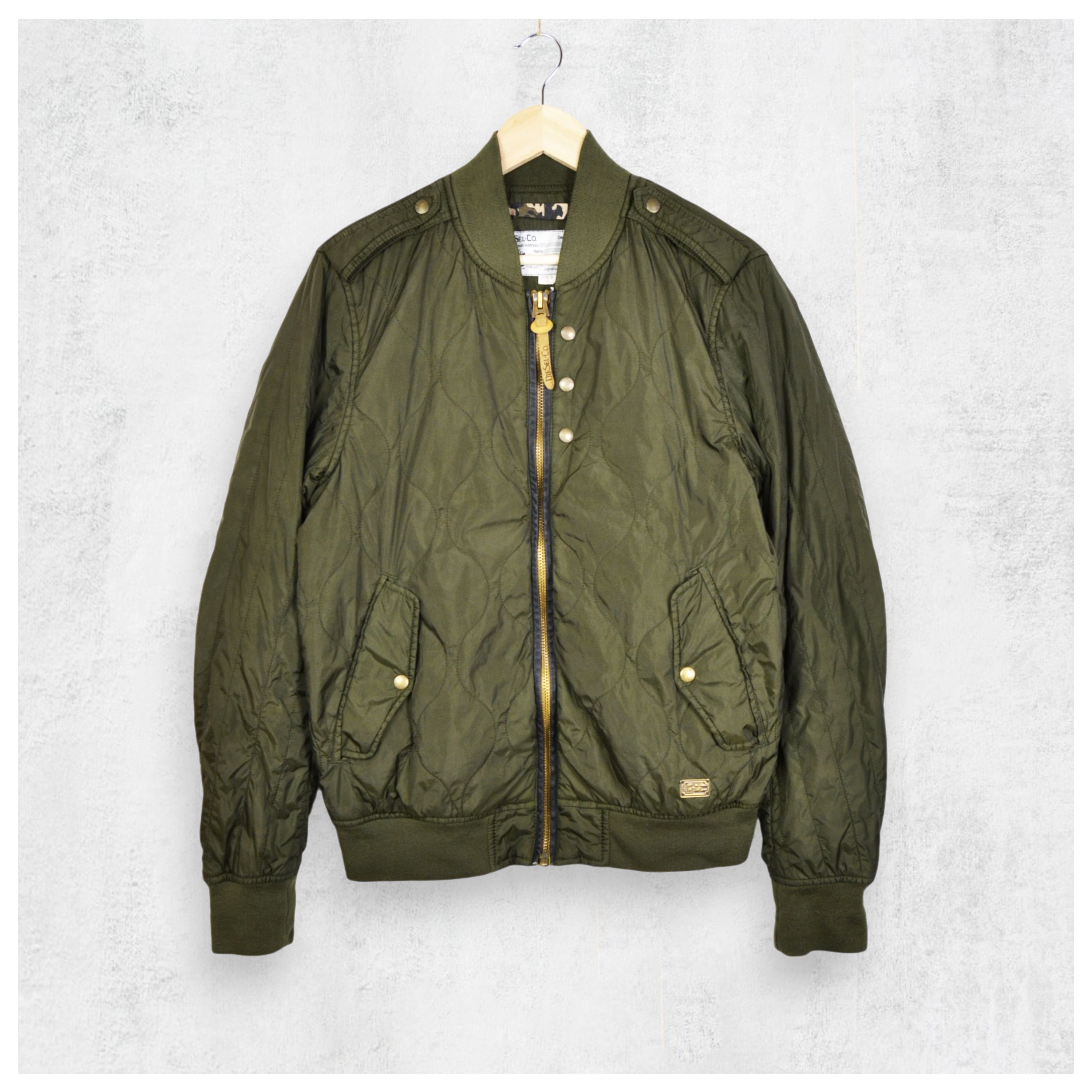 Diesel × Vintage Diesel Co Quilted Bomber Jacket Military Khaki Sz M/L Size US L / EU 52-54 / 3 - 1 Thumbnail