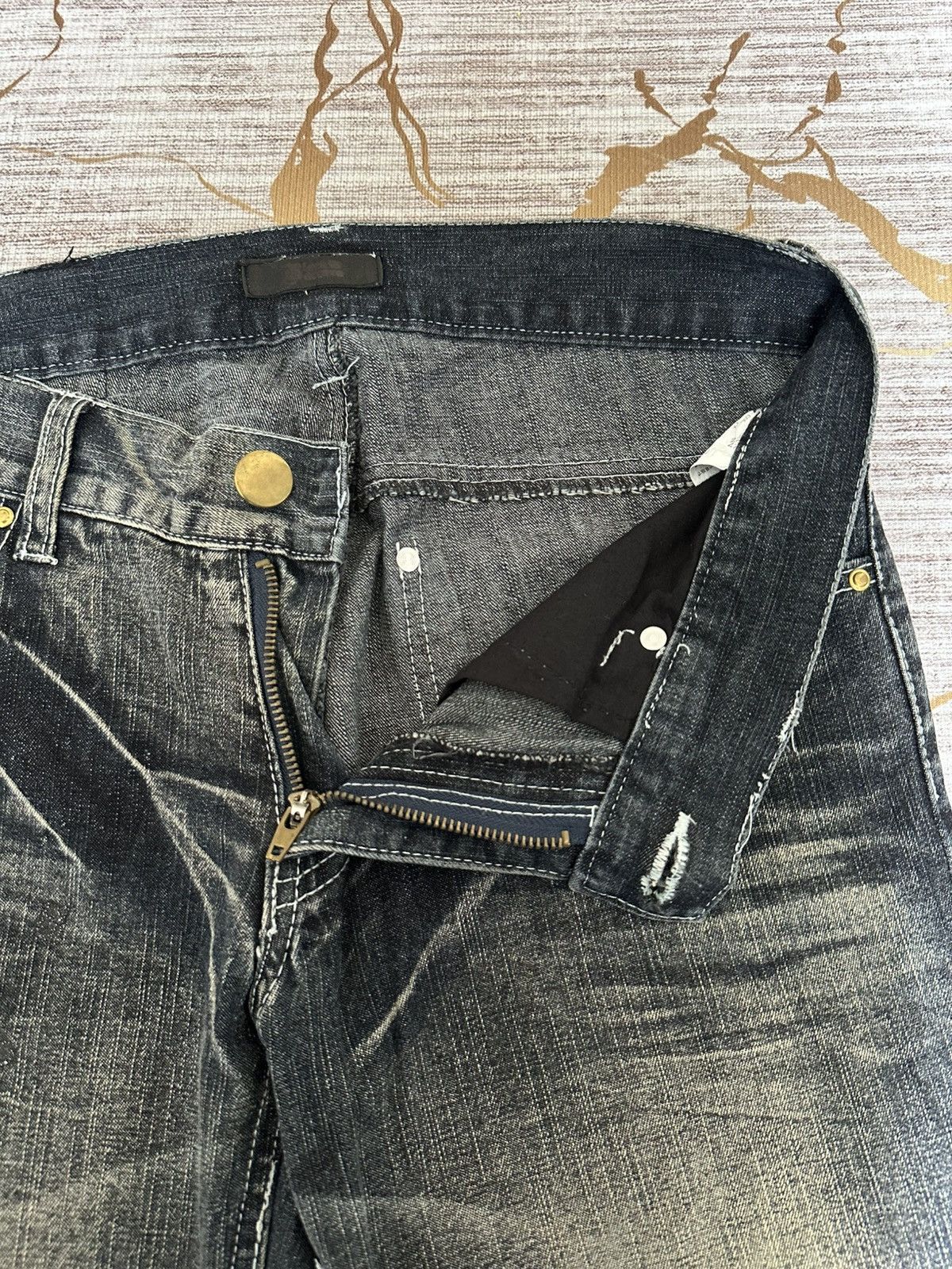 Tornado Mart FLARE Black Barcara Distressed Claw Marks Design Denim Size US 32 / EU 48 - 12 Thumbnail