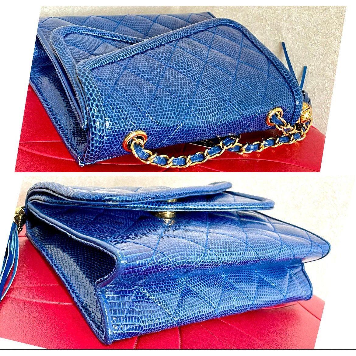 Chanel MINT. Vintage CHANEL blue lizard leather shoulder bag. Size ONE SIZE - 6 Thumbnail