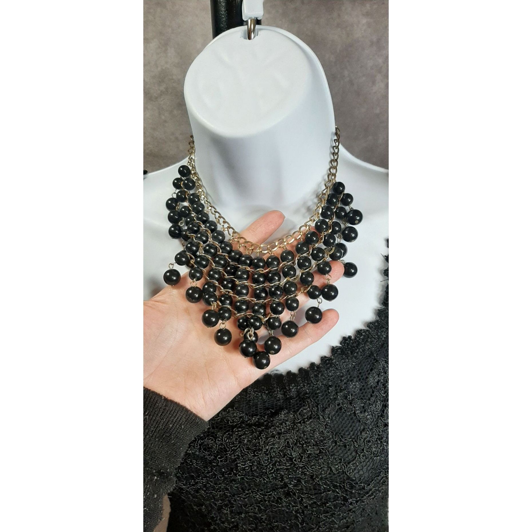 Other Chunky Glam Goth Black Beaded Statement Necklace Size ONE SIZE - 2 Thumbnail