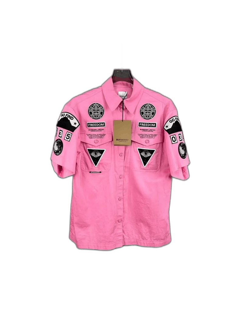 Burberry Burberry Pink Short Sleeve Shirt with Badges-yf Size US M / EU 48-50 / 2 - 1 Thumbnail
