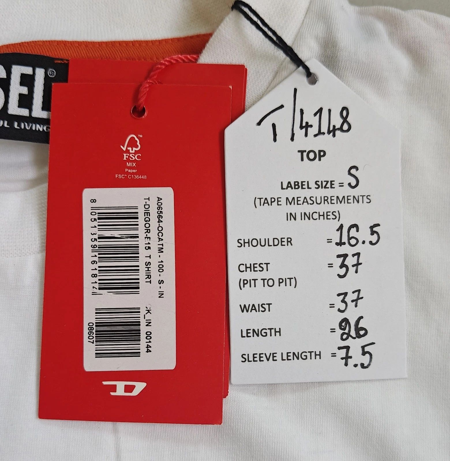 Diesel DIESEL White T-Shirt With Logo Patch T 4148 Size US S / EU 44-46 / 1 - 5 Thumbnail